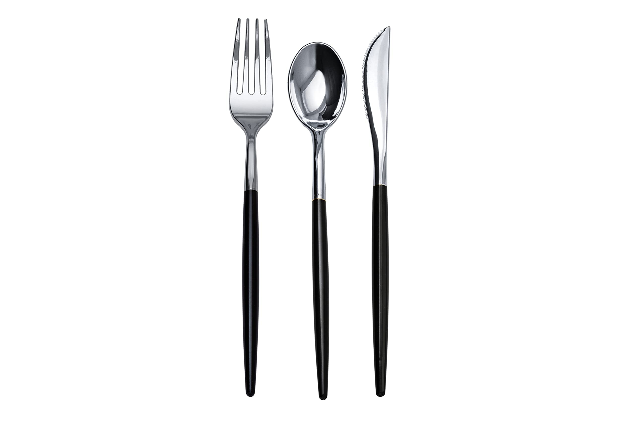 Trendables 120 Pack Heavy Duty Disposable Plastic Forks - Elegant Black & Gold Two-Tone Silverware for Weddings, Parties, Catering & Events - Perfect for Outdoor Dining, Picnics & Special Occasions