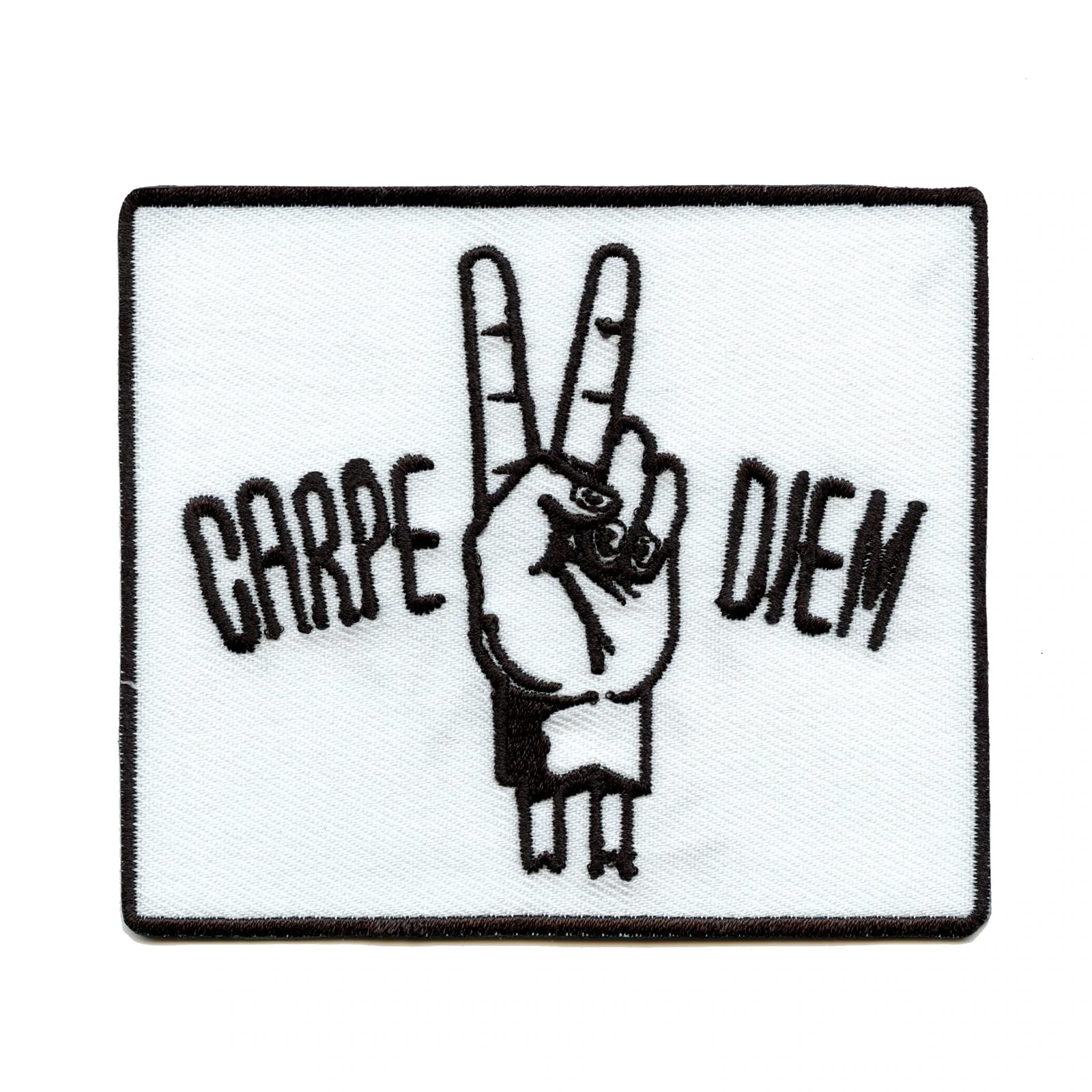 Carpe Diem Seize The Day Embroidered Iron On Patch - Peace Zombie Design for Jackets, Bags & DIY Crafts