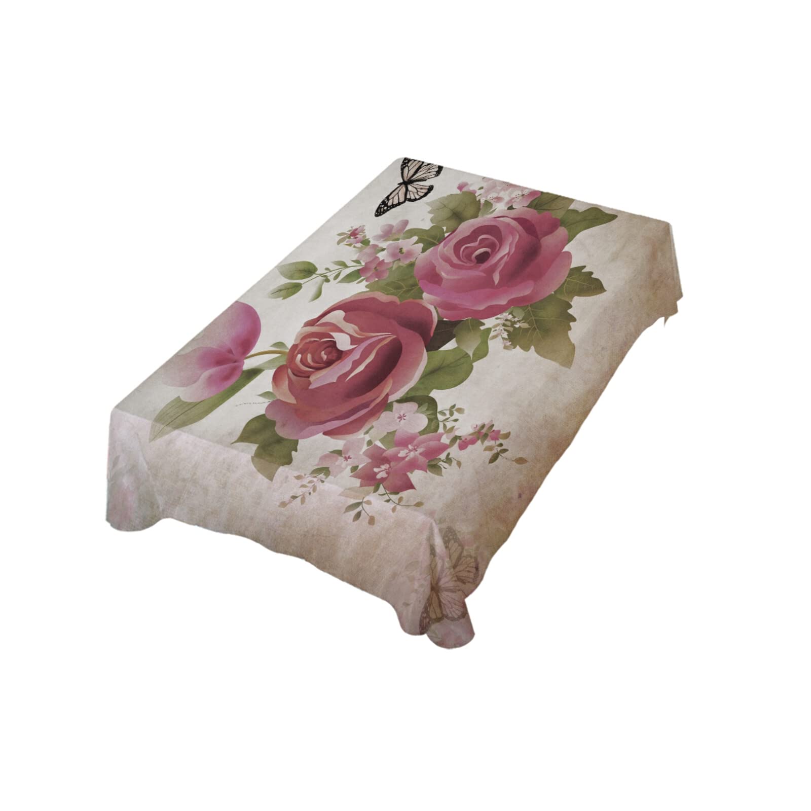ALAZA 60 x 108 Inch Oblong Tablecloth, Old Grunge Roses and Butterfly Design, Perfect for Dining Room, Holiday Parties, and Outdoor Gatherings