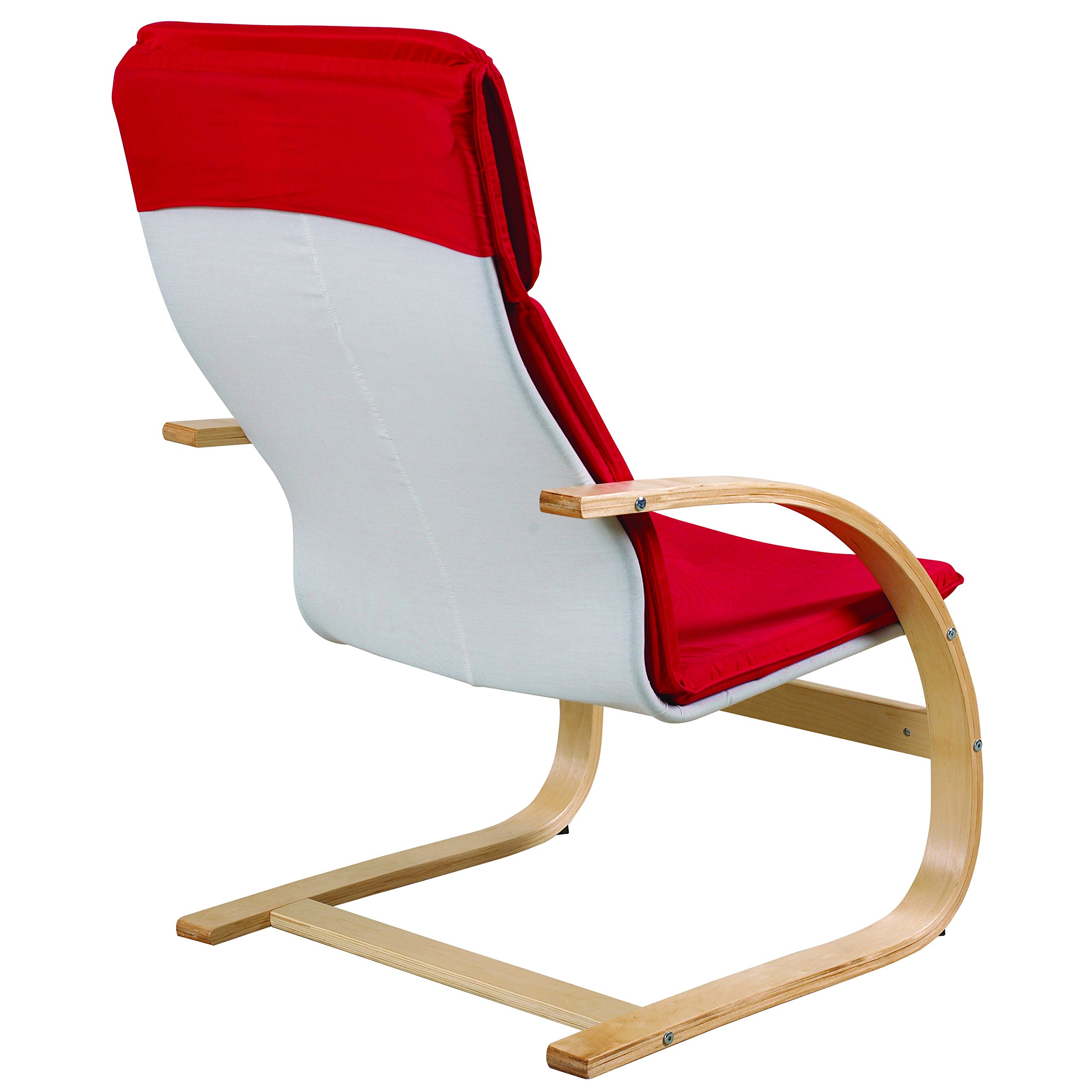ECR4Kids Natural Bentwood Comfort Arm Chair for Adults - Birch Finish with Red Cushions - Ergonomic Teacher Chair for Classroom, Office, or Home Use