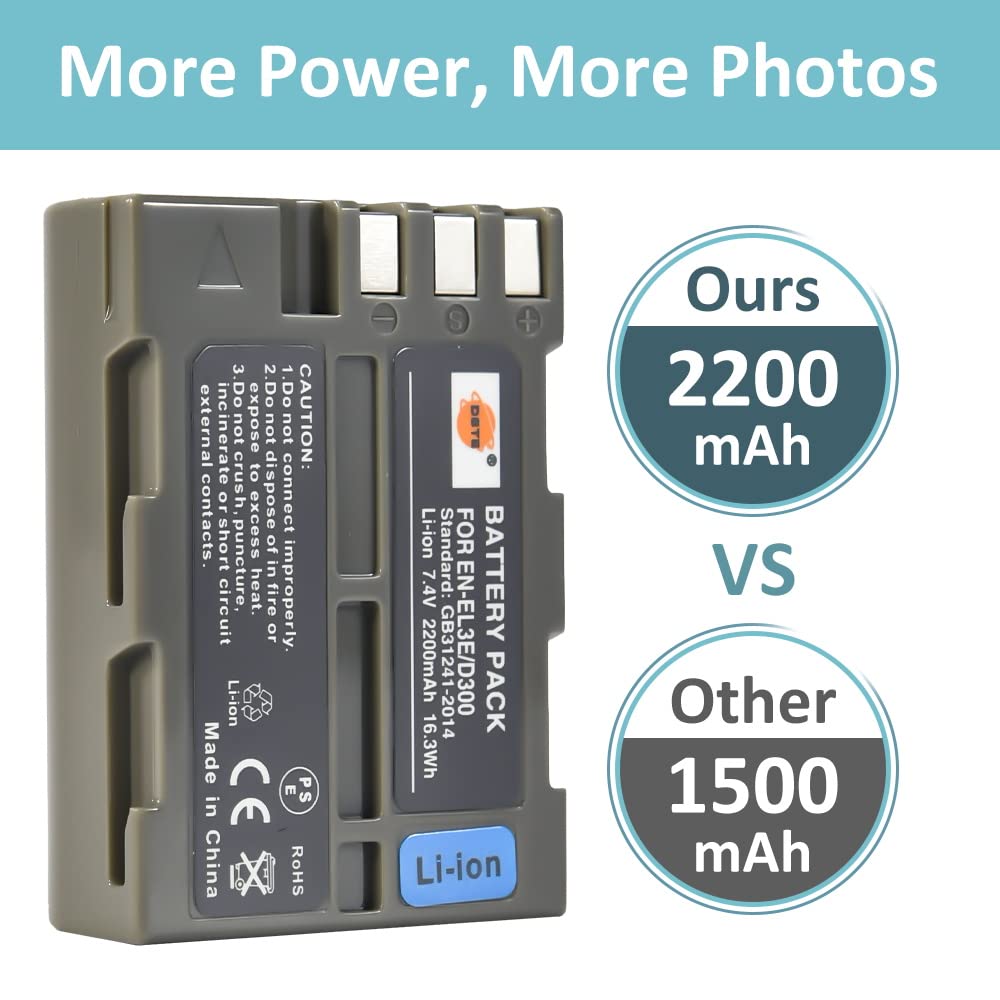DSTE EN-EL3E ENEL3E 2200mAh 7.4V Li-Ion Replacement Battery Compatible with Nikon D30 D50 D70 D70S D80 D90 D100 D200 D300 D300S D700 - Perfect for Travel, Photography Sessions & Professional Shoots