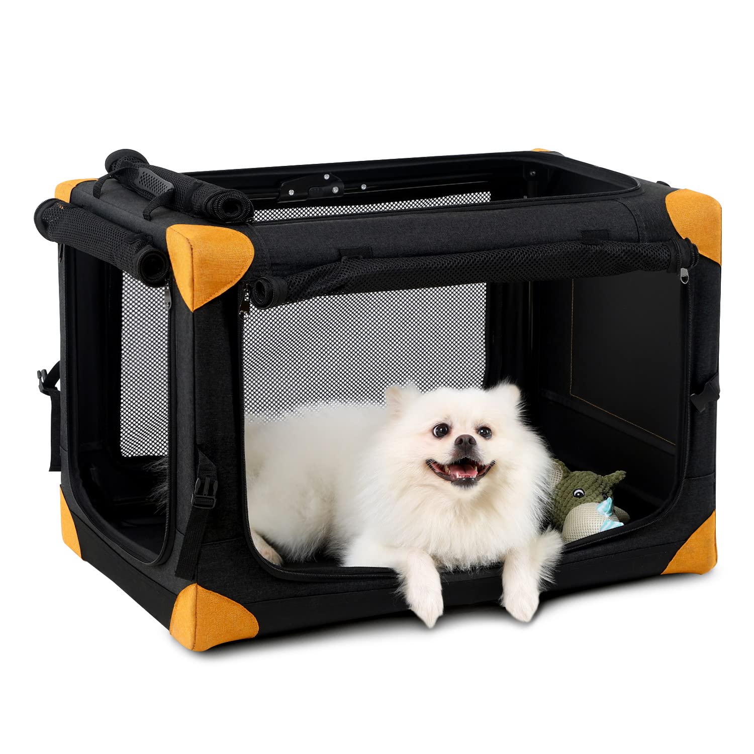 Collapsible Dog Travel Crate - 4 Door Portable Soft Pet Carrier for Small, Medium & Large Dogs & Cats | Foldable Kennel for Indoor & Outdoor Use | Perfect for Camping, Road Trips & Vet Visits