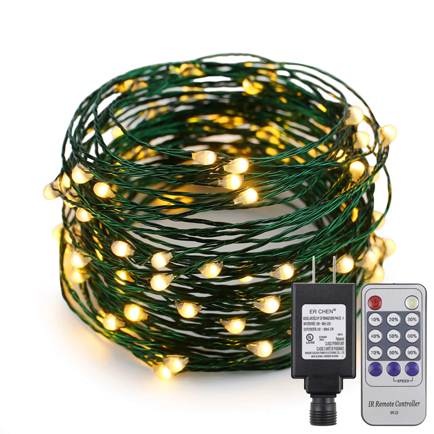 100 LED Fairy Lights Plug in - 33ft/10m Green Copper Wire String Lights Waterproof for Indoor Outdoor Use - Perfect for Bedroom, Patio, Garden, Party & Christmas Tree Decorations (Warm White) - Create Cozy Ambiance for Weddings, Holidays & Home Decor