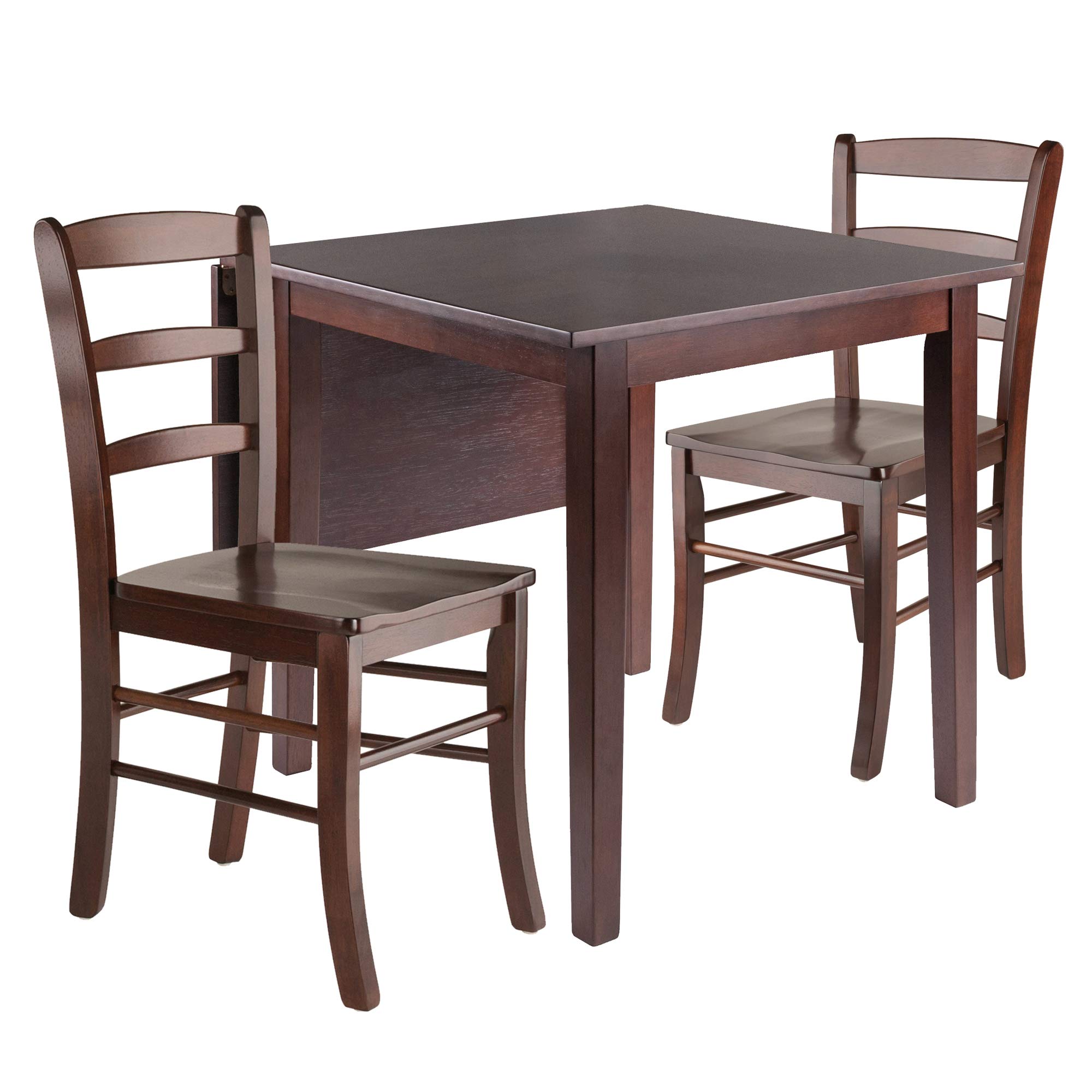 Modern Walnut Wood Drop Leaf Dining Table Set with 3 Ladder Back Chairs - 48.25