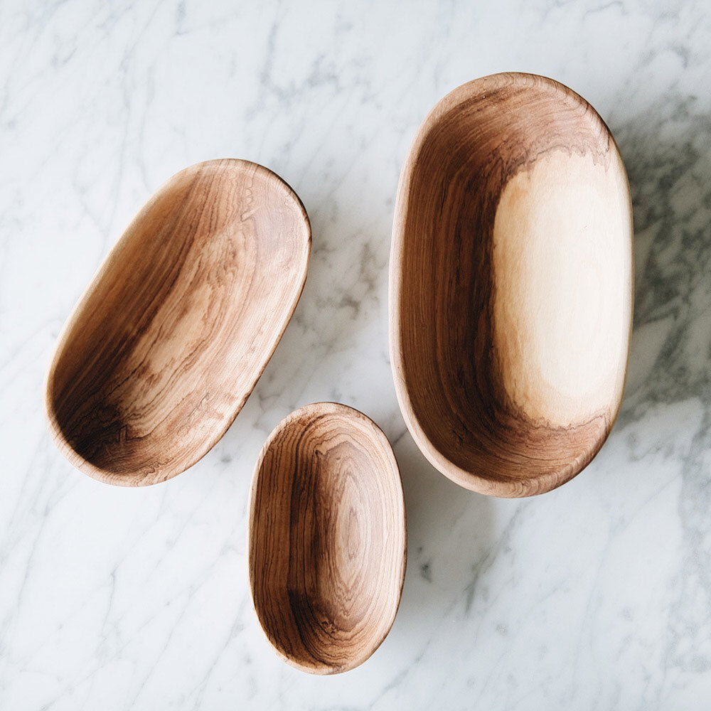 Premium Wild Olive Wood Oval Serving Bowl Set - Handcrafted Natural Wood Salad Bowl for Entertaining, Dining & Kitchen Decor - Perfect for Salads, Fruits, Snacks & Party Serving