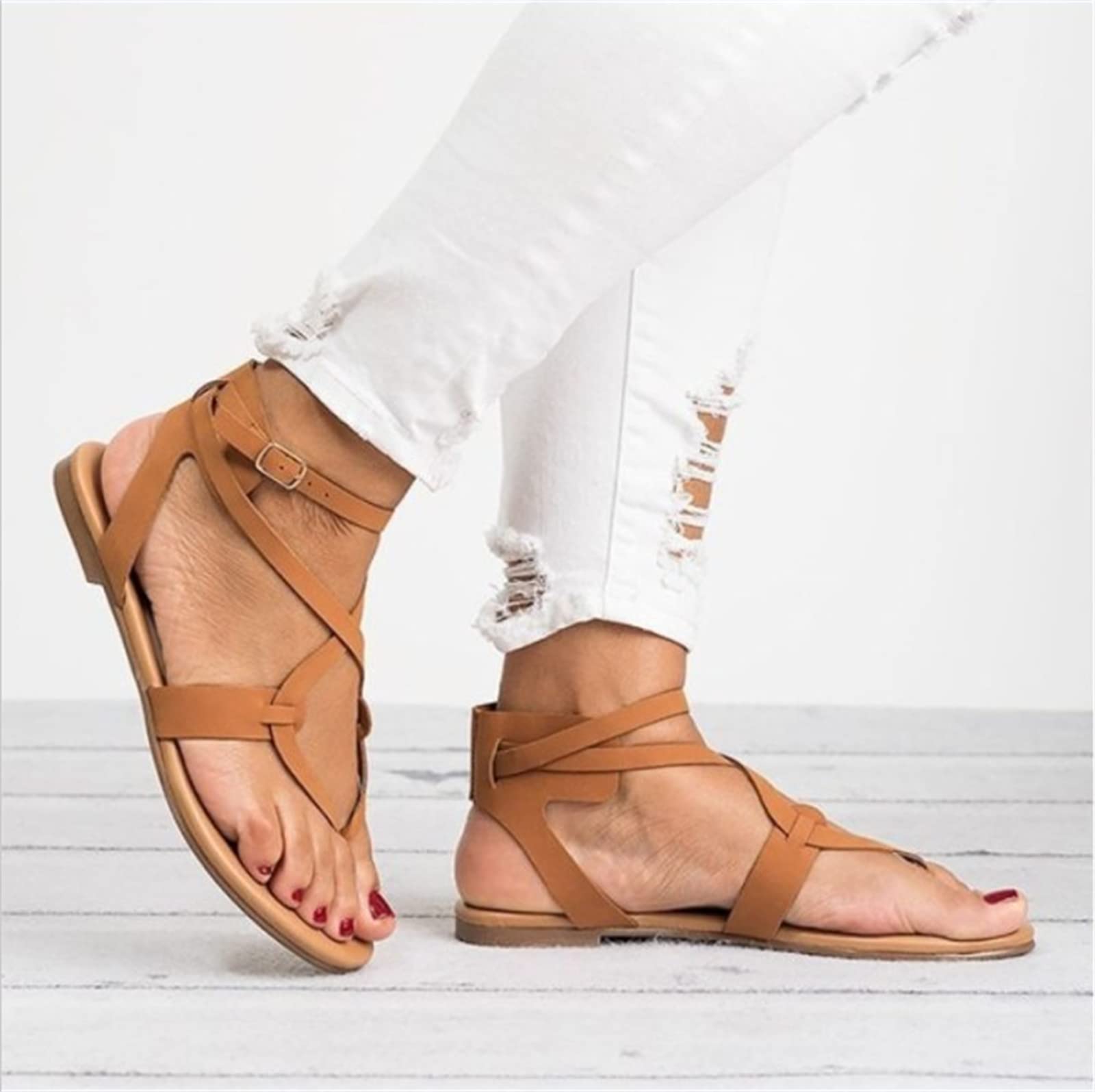 Women's Dressy Summer Sandals with Ankle Strap - Comfortable Casual Strappy Flat Sandals for Beach, Walking & Everyday Wear | Lausiuoe Thong Flip Flops