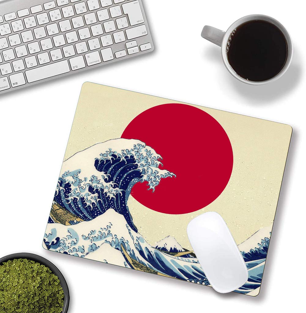 Japanese The Great Wave Off Kanagawa Gaming Mouse Pad - Non-Slip Rubber Base Computer Mouse Mat for PC, Laptop & Office Use (9.5x7.9 Inches) - Perfect for Gaming, Work & Home Office Setup