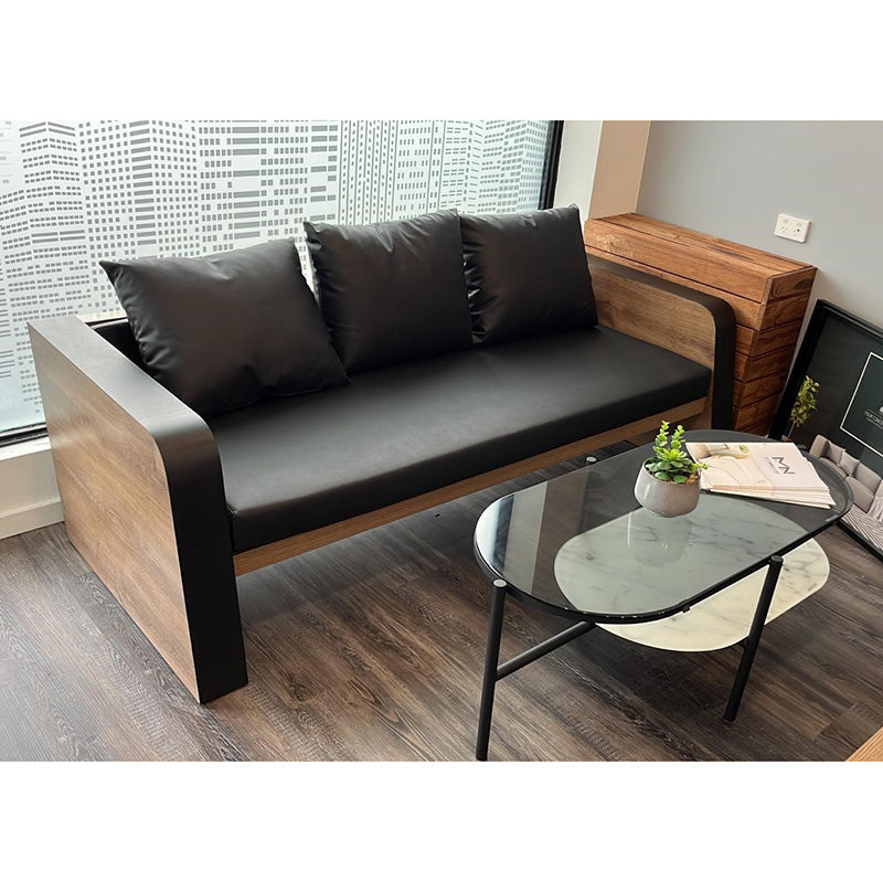 FRANCO 3-Seater Sofa in Warm Oak & Black - Modern Living Room Furniture for Small Spaces & Apartments