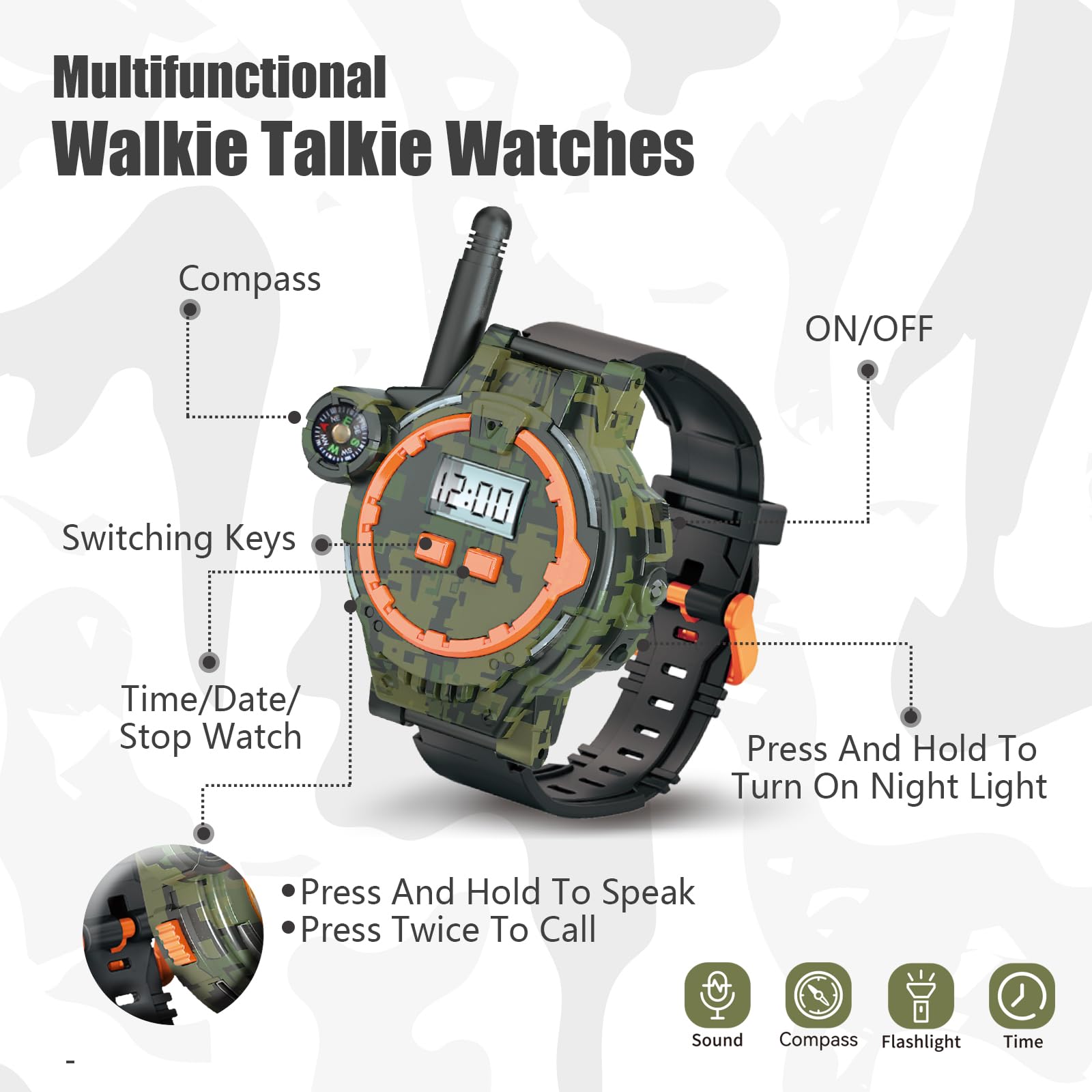 Kids Walkie Talkies 2 Pack - Rechargeable Two-Way Radios with Flashlight, Long Range Intercom Toy for Children Ages 4-12 | Perfect for Outdoor Adventures, Camping, Backyard Games & Birthday Gifts for Boys & Girls