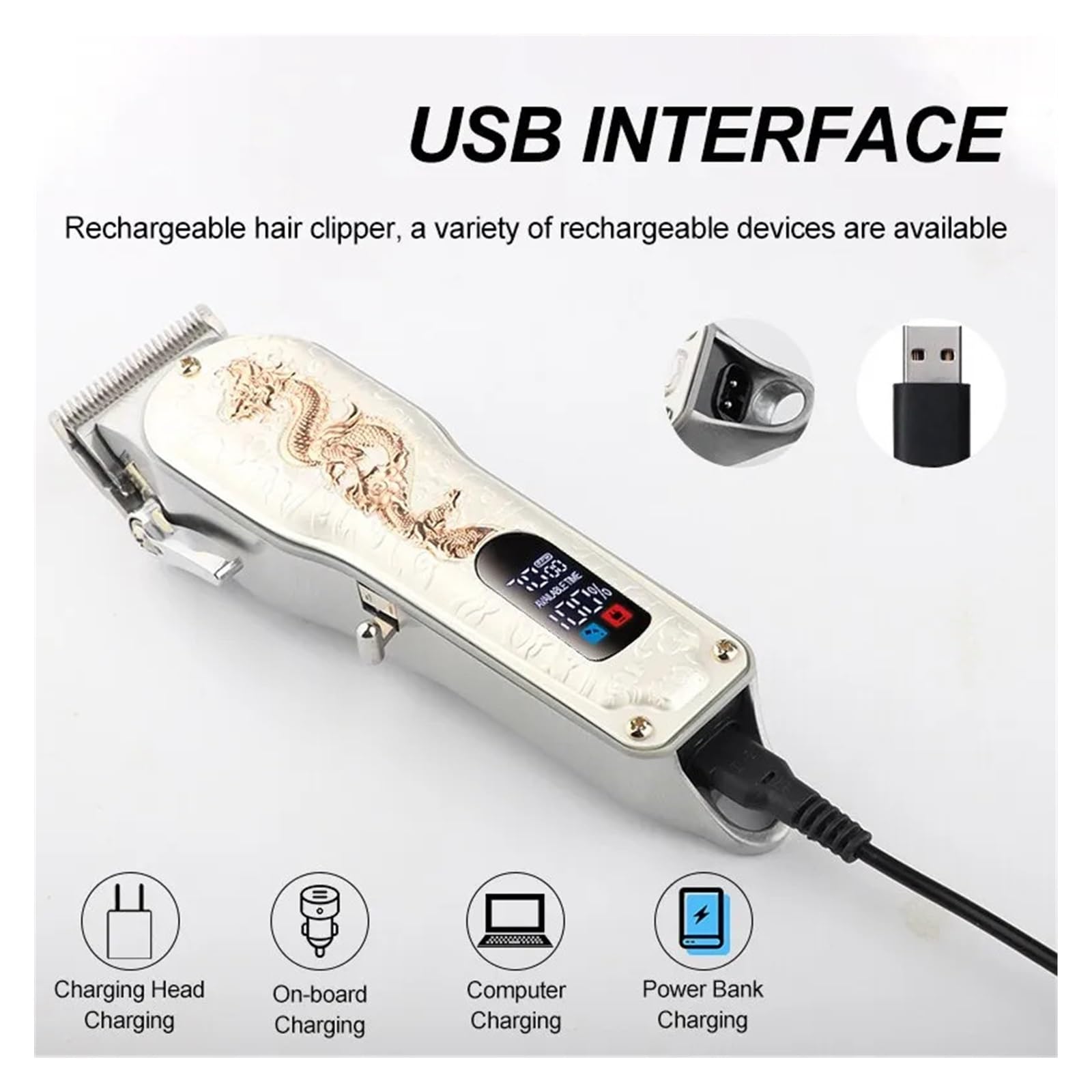 Professional Cordless Hair Clipper for Men - LCD Display Electric Razor & Beard Trimmer Kit - USB Rechargeable Barber Shaver (Black Gold) - Perfect for Home Haircuts, Beard Grooming & Barbershop Use