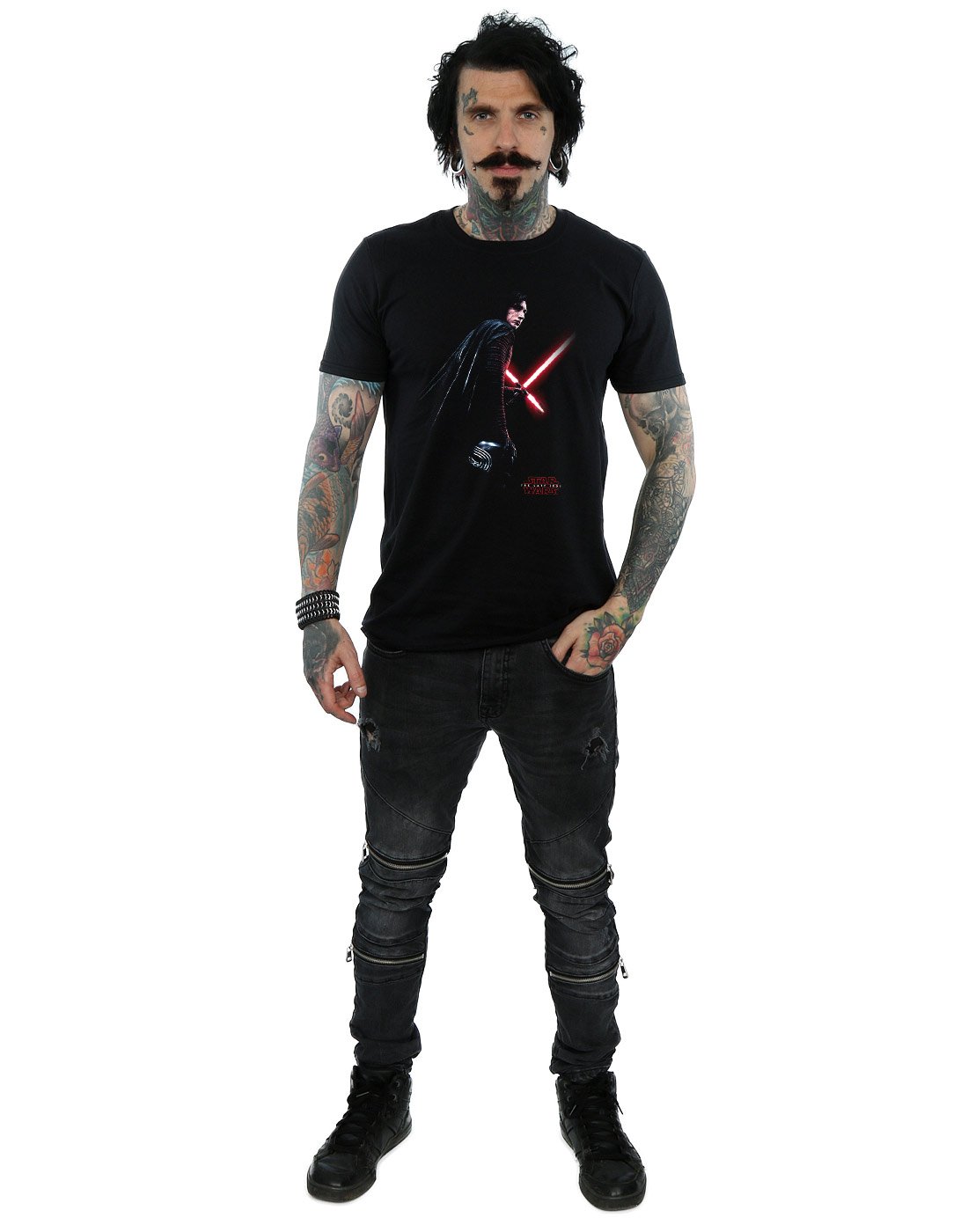 Star Wars The Last Jedi Kylo Ren Men's Black Shadow Graphic T-Shirt - Large Size for Cosplay, Movie Nights & Fan Gifts