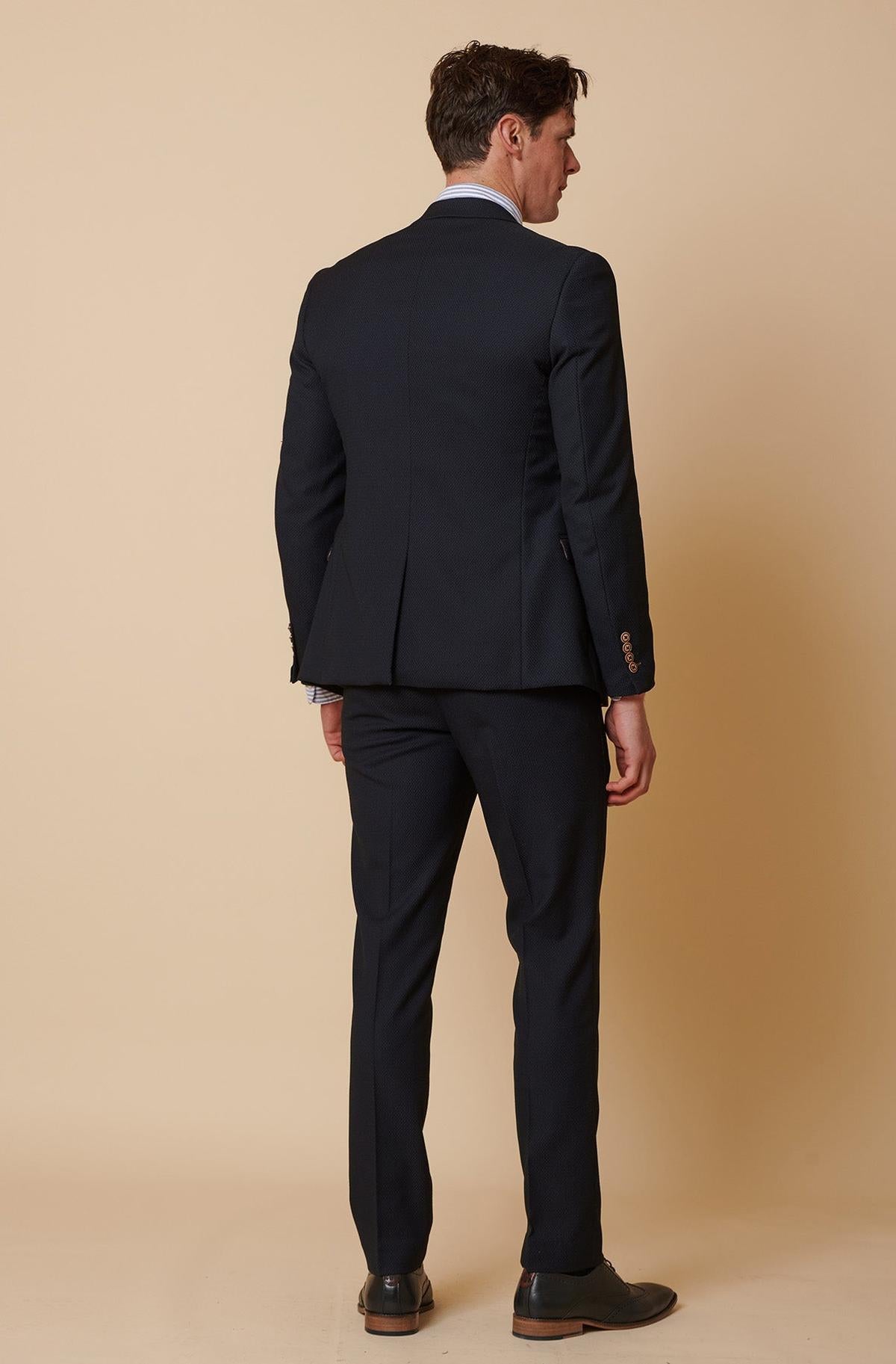 Premium Navy Blue Blazer with Contrast Buttons for Men - Formal Business Suit Jacket for Office, Weddings & Special Occasions