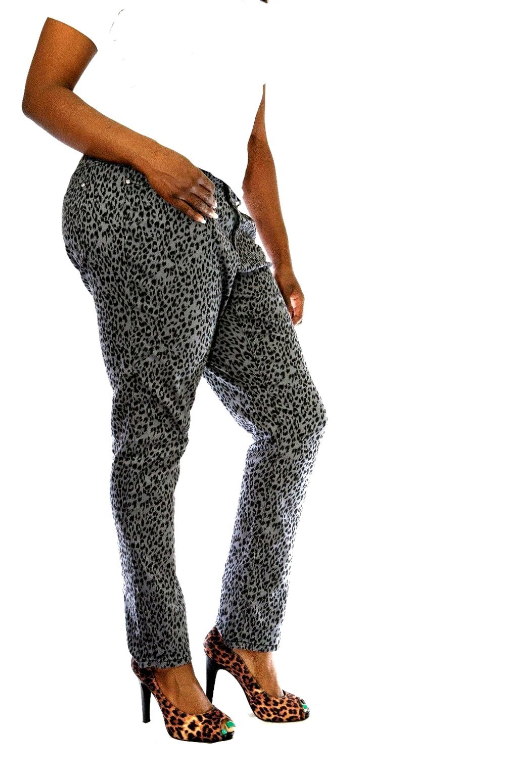 Women's Plus Size Leopard Cheetah Animal Print Stretch Twill Skinny Jeans - Comfortable & Stylish Pants for Casual Wear, Work & Night Out