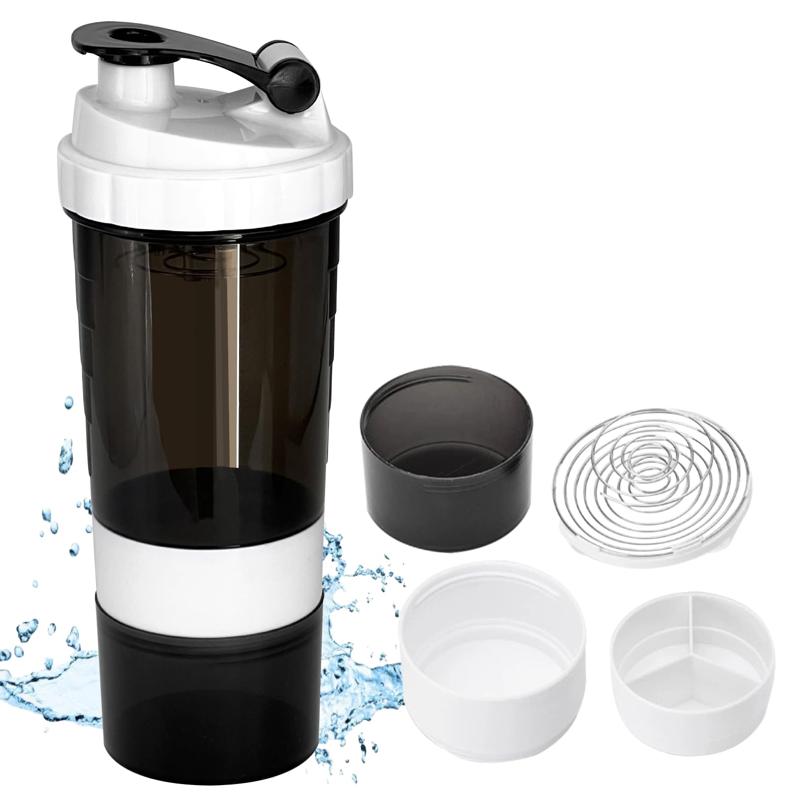 BAIFULAI 500ml Protein Shaker Bottle with Powder Compartment & 3 Tablet Organizer - Leak Proof, BPA Free Fitness Shaker Cup for Gym, Workout & Post Exercise Recovery - Perfect for Protein Shakes, Pre-Workout & Supplements (White)