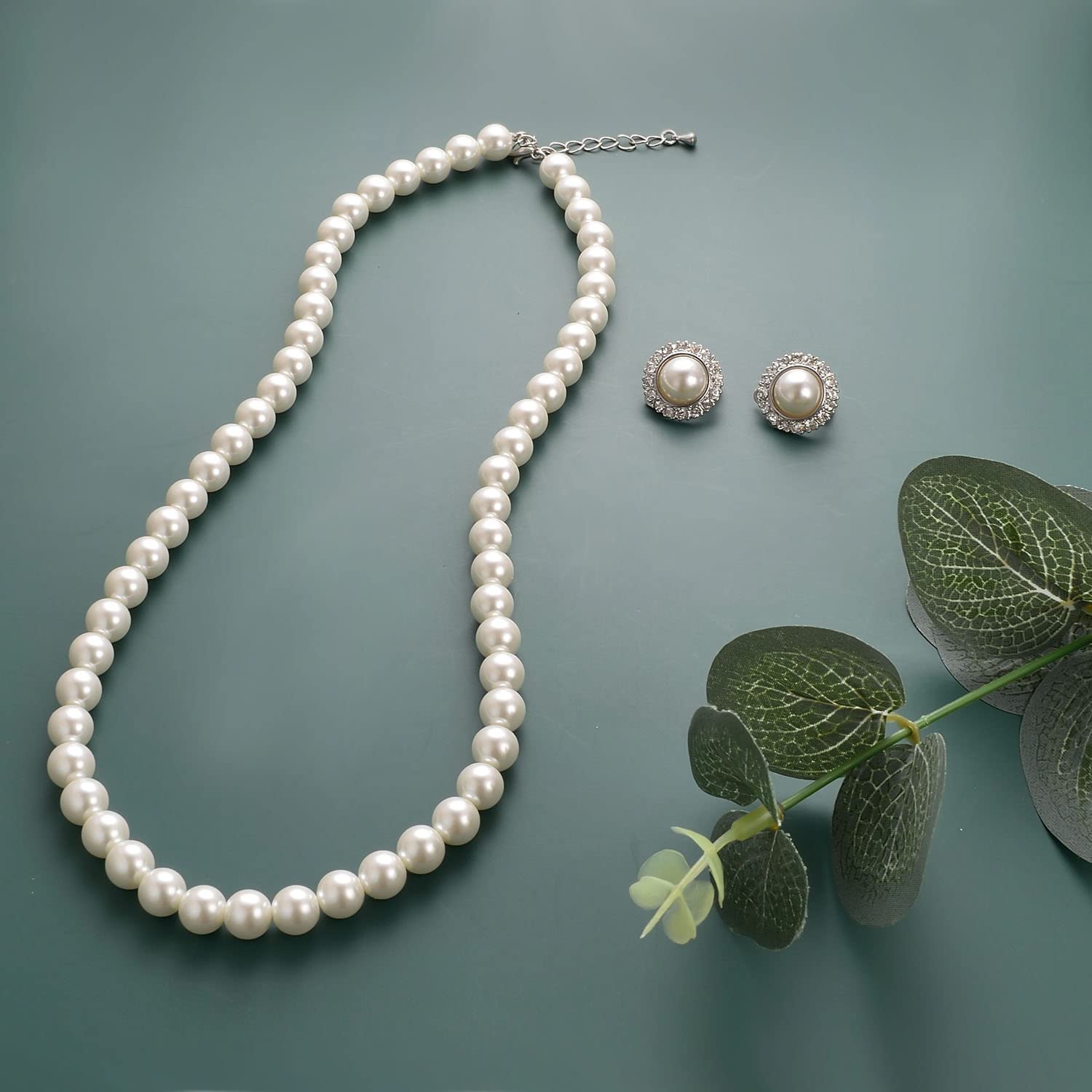 8mm 10mm Faux Pearl Jewelry Set - Necklace & Earrings for Women in White & Black, Perfect for Weddings & Gifts