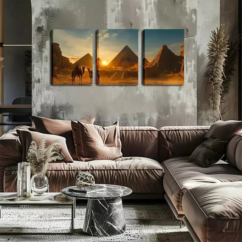 3-Piece Sunset Pyramid Camel Wall Art Set - Framed Canvas 40x60cm - High Quality Australian Made Print - Ready to Hang - Perfect for Living Room, Bedroom & Office Decor