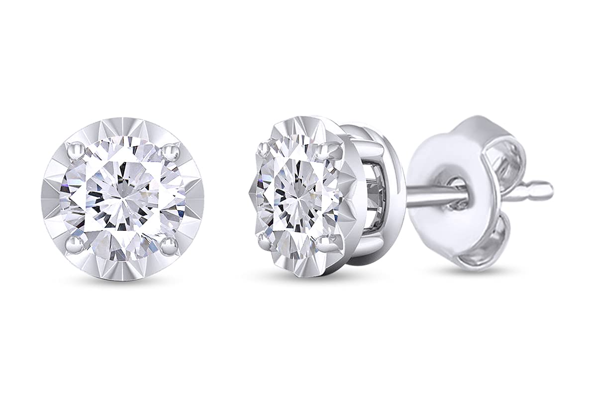 1/4 Carat Round Cut White Natural Diamond Stud Earrings - 14k Gold Plated 925 Sterling Silver Solitaire Jewelry for Women (I2-I3 Clarity, I-J Color, 0.25 CTW) | Perfect for Weddings, Anniversaries & Everyday Elegance