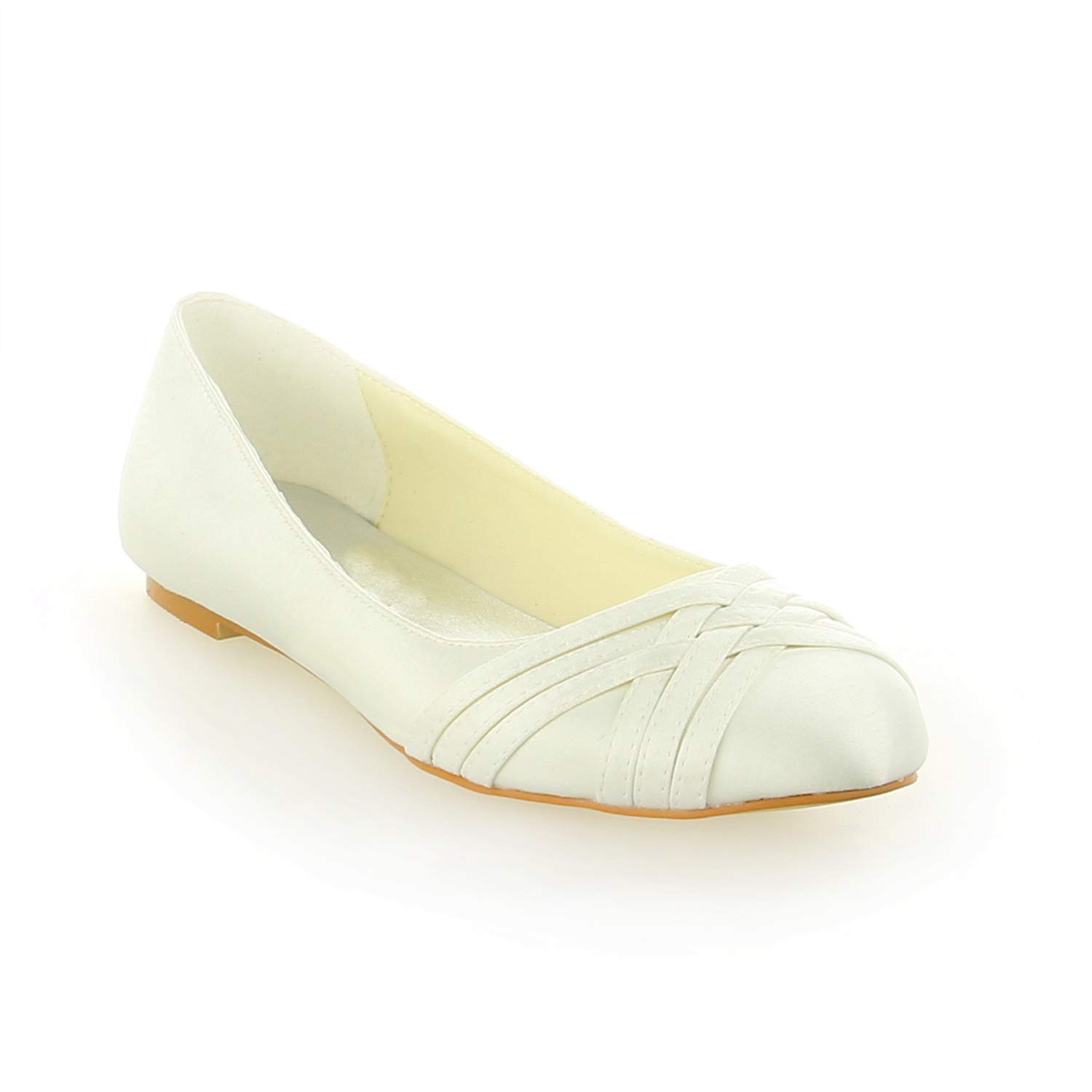 JIAJIA 5374 Women's Bridal Shoes - Elegant Closed Toe Satin Wedding Flats with Ruffles for Bride, Bridesmaids & Formal Occasions | Perfect for Church Ceremonies, Receptions & Special Events
