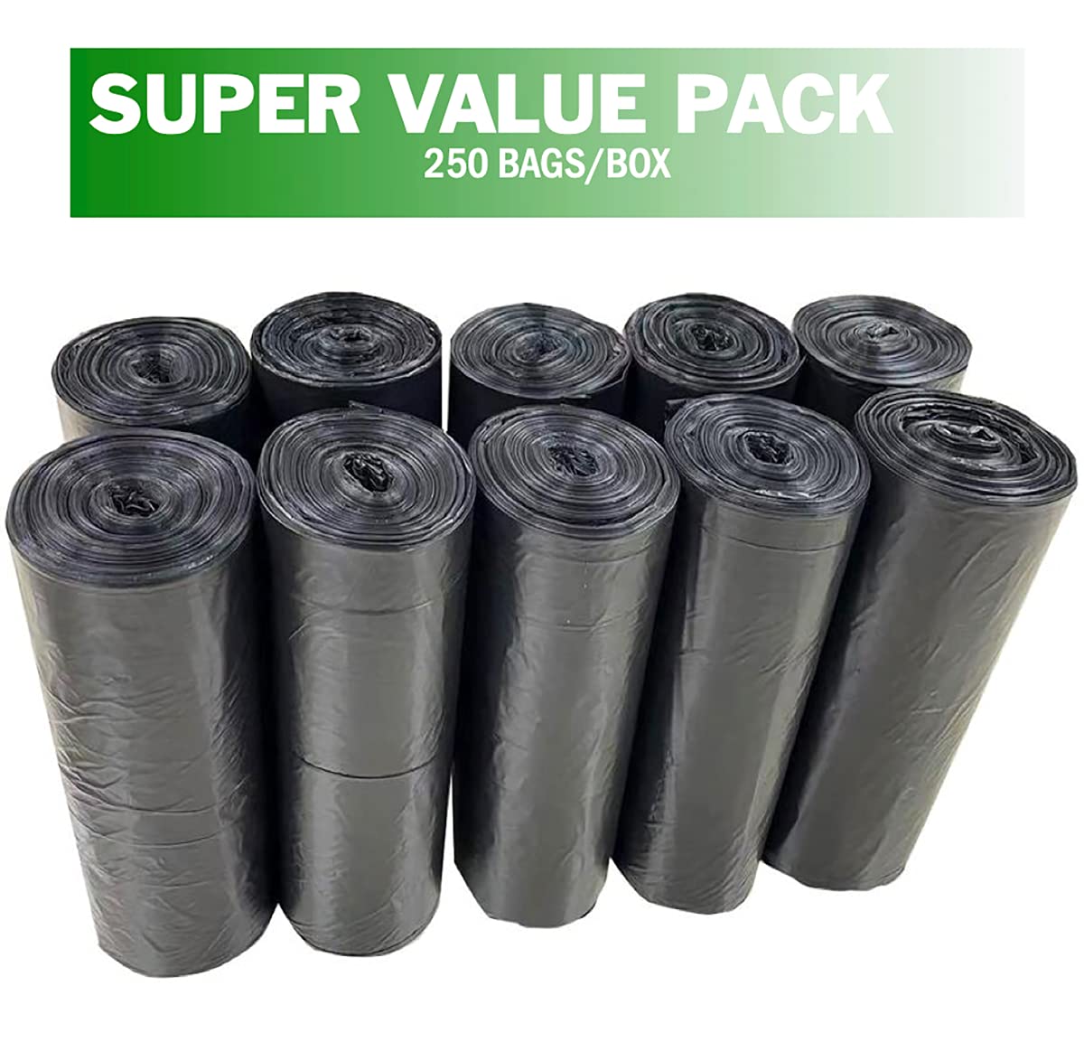 33 Gallon Trash Bags (250 Count Bulk) - 21 Micron Black Garbage Bags for 30-33 Gallon Trash Cans | Medium Duty Kitchen, Office & Bathroom Waste Bin Liners | Tear Resistant & Odor Control