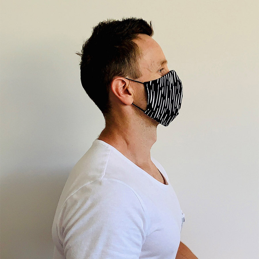 3-Ply Reusable Washable Cloth Face Mask - Black & White - Breathable & Comfortable for Daily Use, Travel, and Outdoor Activities