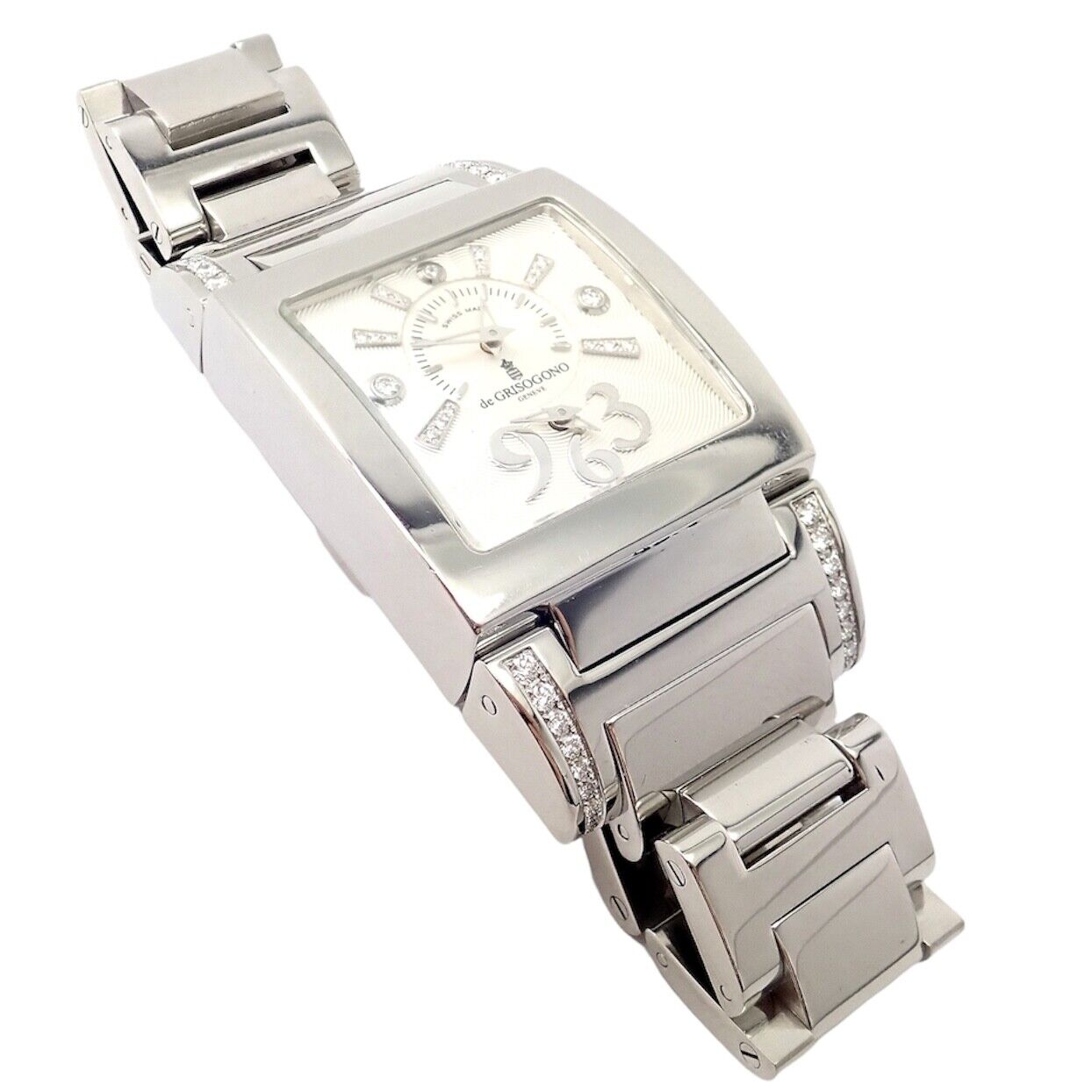 Luxury De Grisogono Stainless Steel Diamond Ladies Dual Time Watch - Elegant Women's Fashion Timepiece for Business & Travel