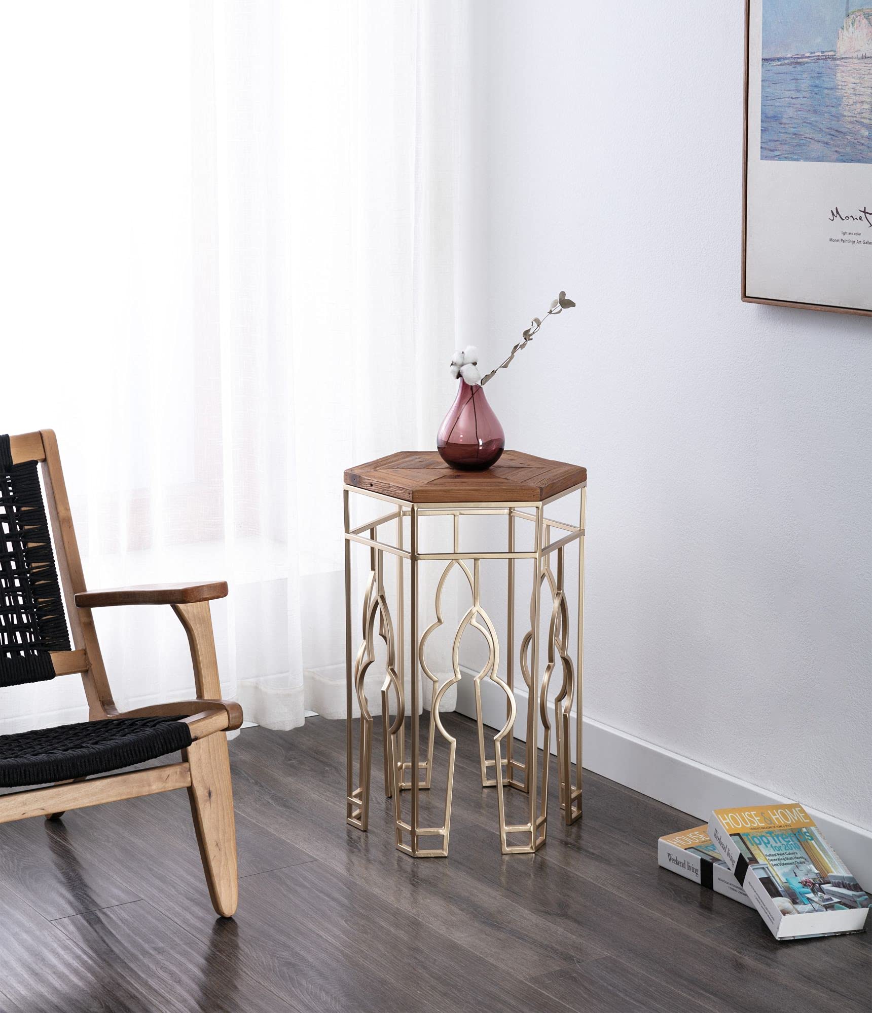 Boraam Genevieve Nesting Tables - Set of 3 Gold & Natural Wood Side Tables for Living Room, Bedroom, or Office - Space-Saving Modern End Tables with Versatile Styling Options