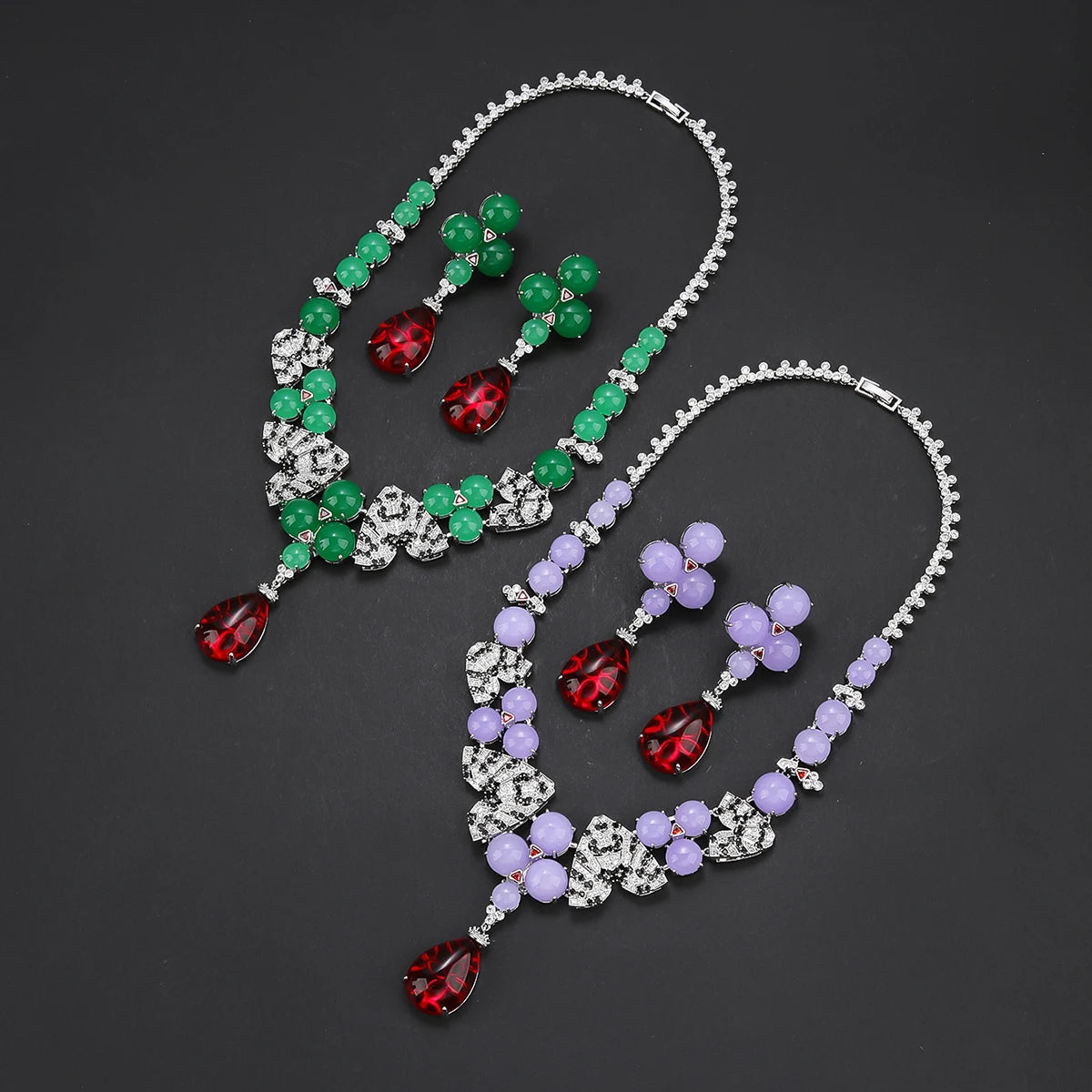 Elegant Cubic Zirconia & Chalcedony Necklace Set for Women - Wedding Jewelry, Party Accessories, Anniversary Gift - Perfect for Bridal Shower, Evening Events & Special Occasions