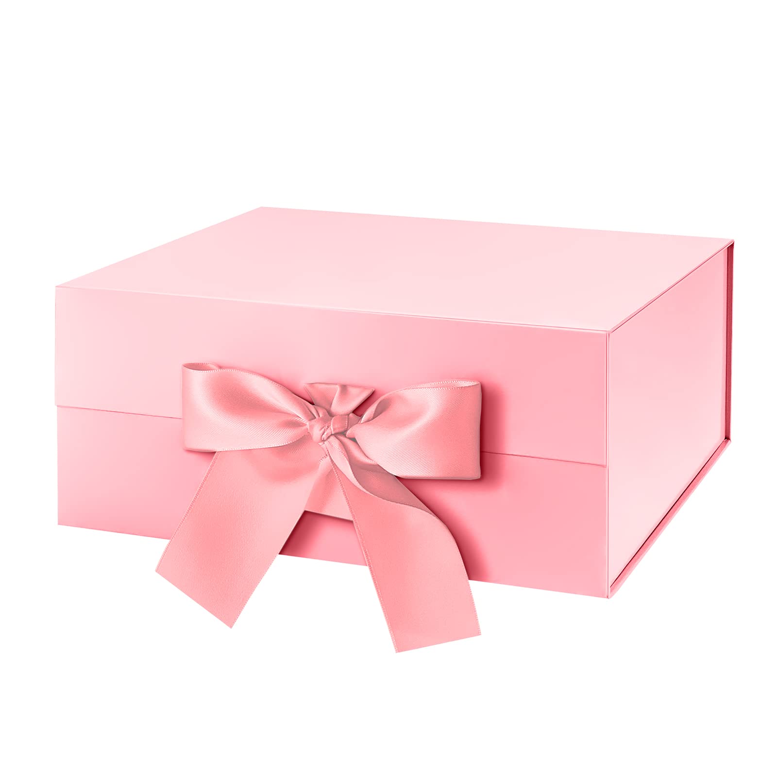 Valentine's Day Gift Box with Ribbon - 9x6.5x3.8 Inch Pink Magnetic Bridesmaid Proposal Box with Lid - Glossy Present Box for Jewelry, Chocolates & Romantic Gifts - Perfect for Weddings, Anniversaries & Special Occasions