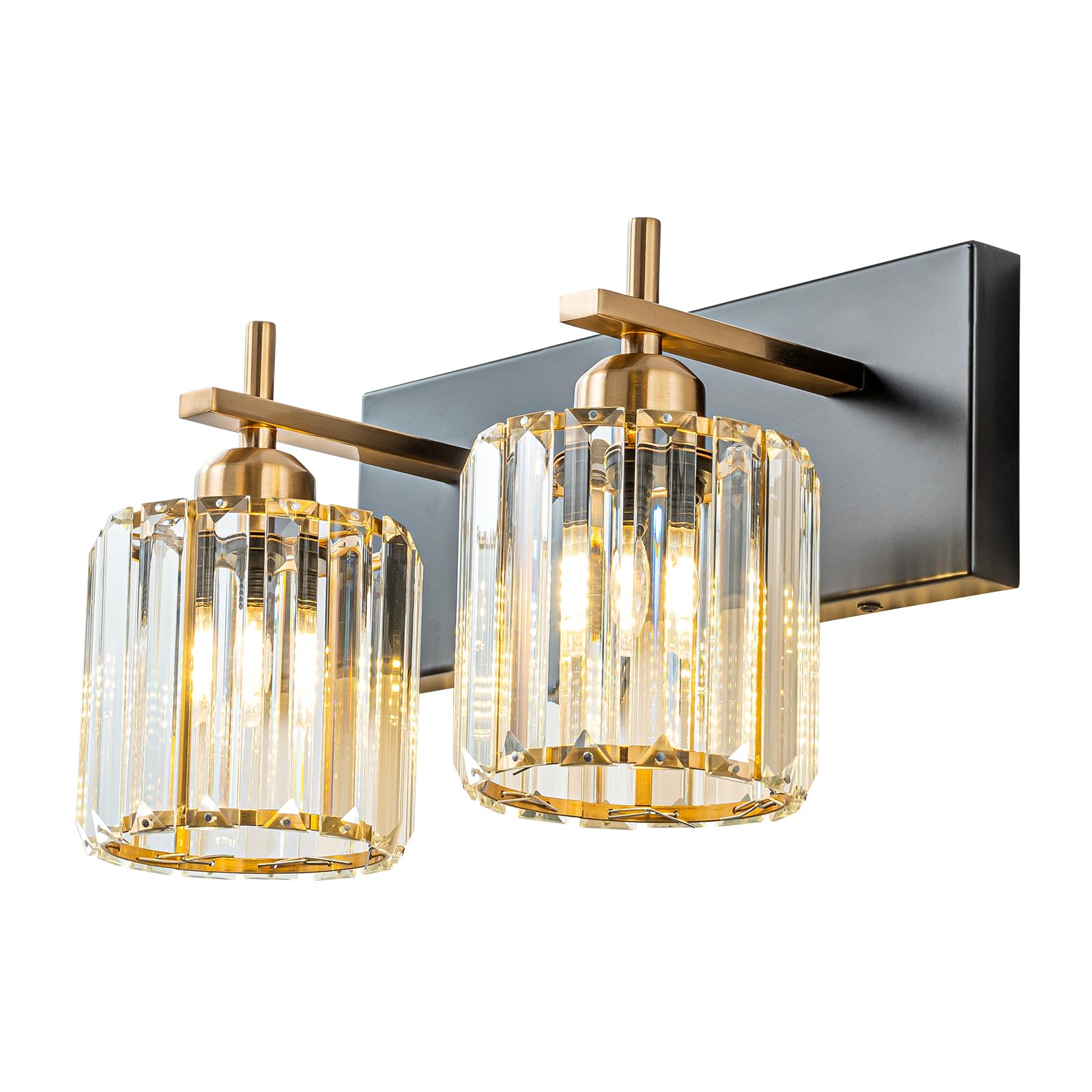2-Light Crystal Bathroom Vanity Lights - Black Gold Modern Mirror Lighting Fixtures with Polished Gold Finish for Bathroom, Powder Room & Dressing Area | Elegant Wall Sconce for Vanity Mirror Illumination