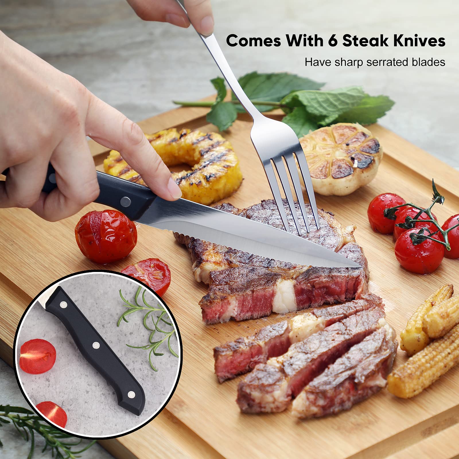36-Piece Stainless Steel Silverware Set for 6 - Food Grade 18/10 Flatware with Steak Knives, Spoons & Forks - Mirror Polish, Dishwasher Safe - Perfect for Home, Restaurant, Hotel & Dinner Parties