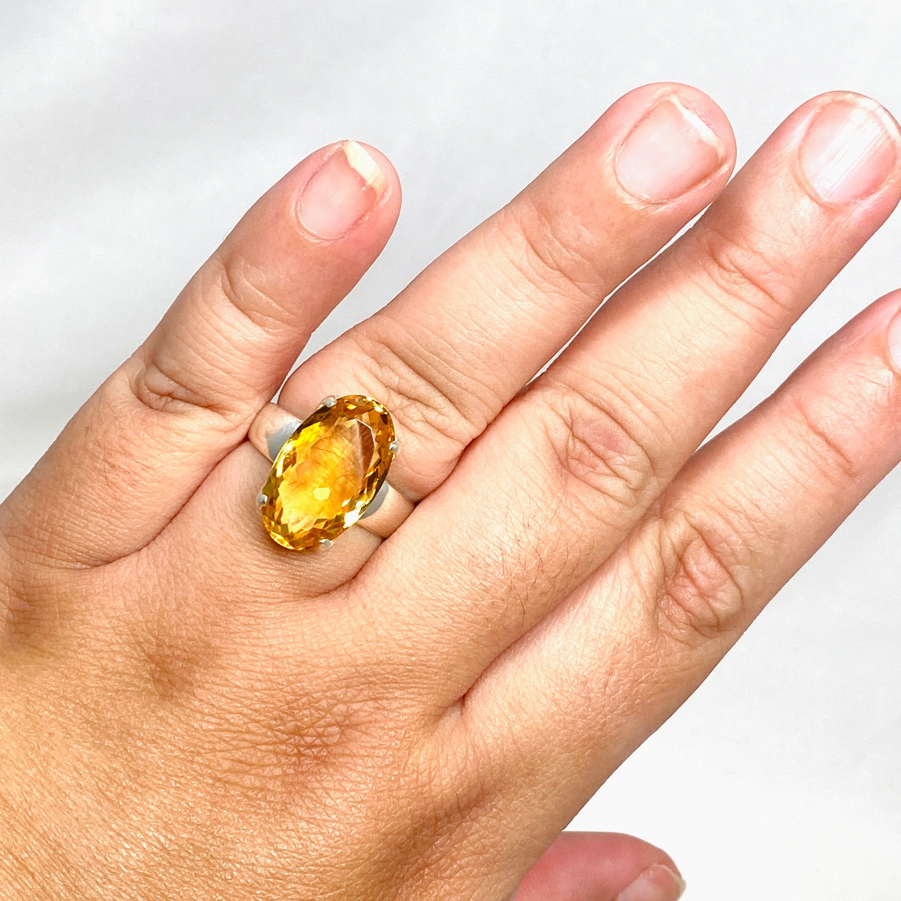 Natural Citrine Faceted Oval Ring for Women - Size 11 Sterling Silver Jewelry PRGJ426 - Perfect for Birthday Gifts, Anniversary & Everyday Wear