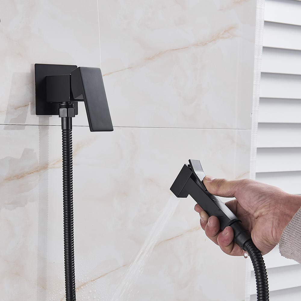 Premium Brass Shower Mixer Tap - Matt Black Square Shower Head with Hot/Cold Water Control - Bathroom Faucet for Modern Home & Spa Experience