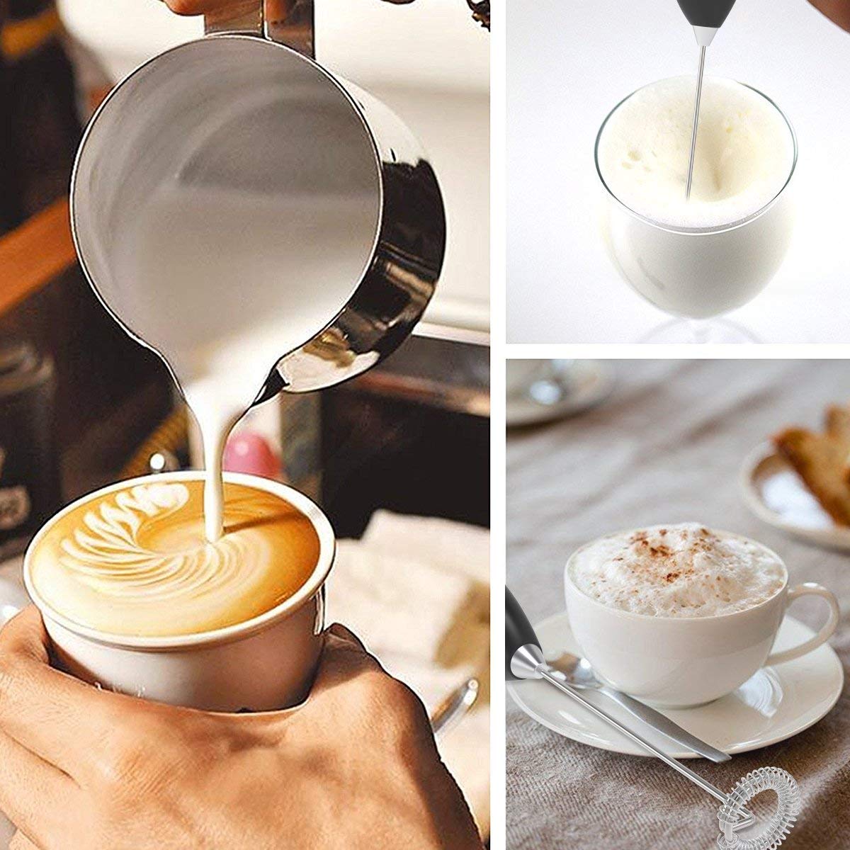 Electric Milk Frother Handheld - Battery Operated Mini Whisk for Coffee, Latte, Cappuccino & Hot Chocolate - Perfect for Home, Office & Cafe Use