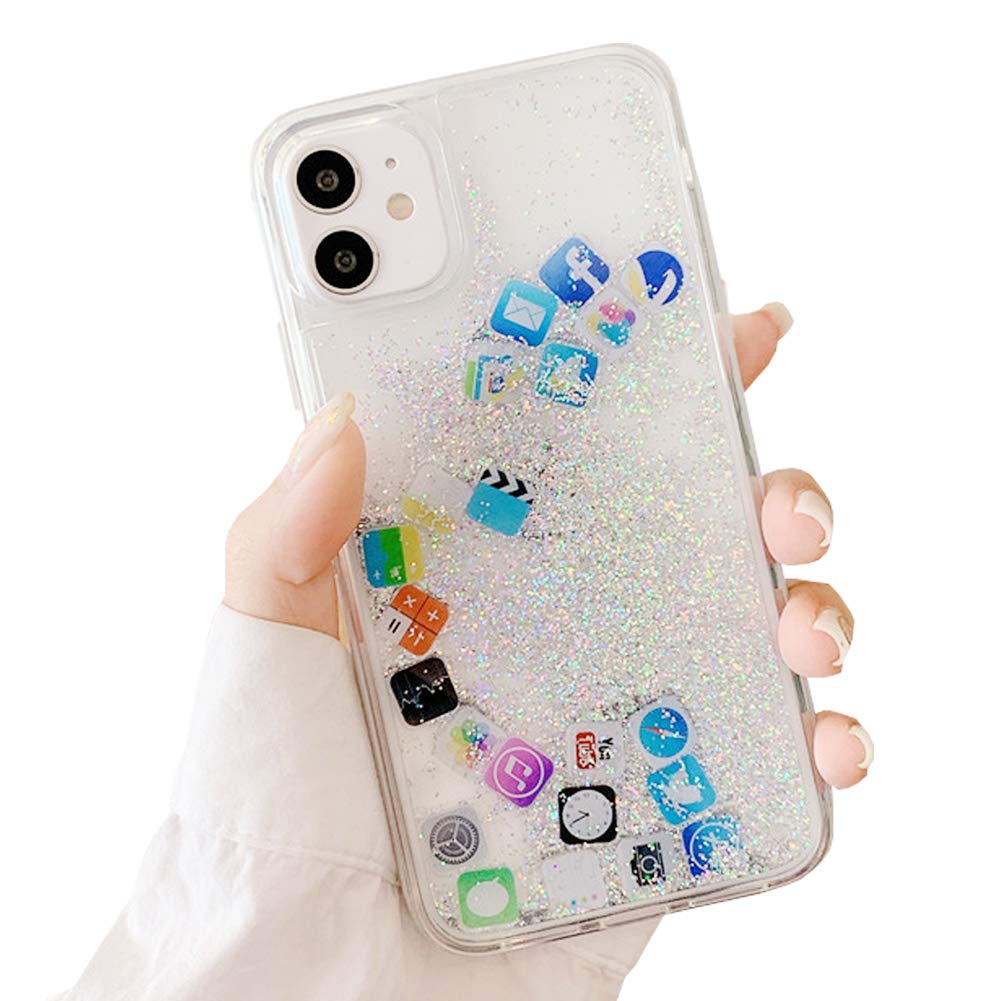 SGVAHY iPhone 11 Case - 3D Dynamic Colorful Bling Quicksand Hard Back with Soft Silicone Bumper | Protective Phone Cover for Women & Men (Gray) | Perfect for Everyday Use, Work, and Travel