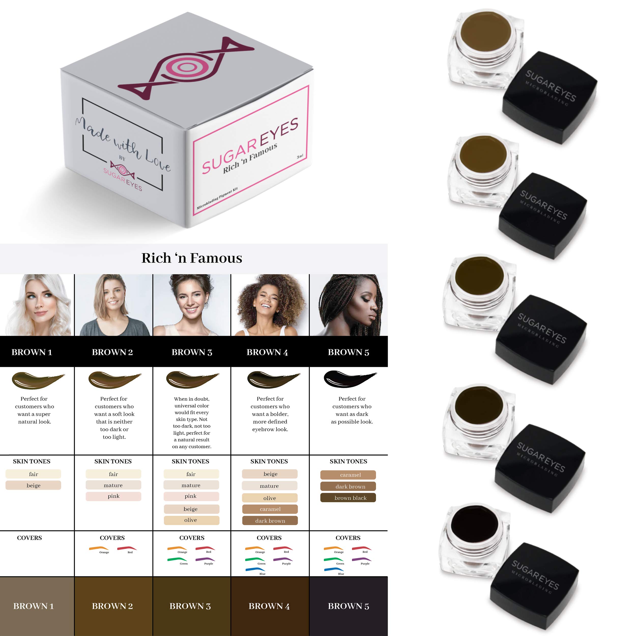 SUGAR EYES Professional Microblading Pigment for Eyebrows - Permanent Makeup Tattoo Ink in Natural Brown 2 | Long-Lasting Brow Enhancement for Salon & Home Use