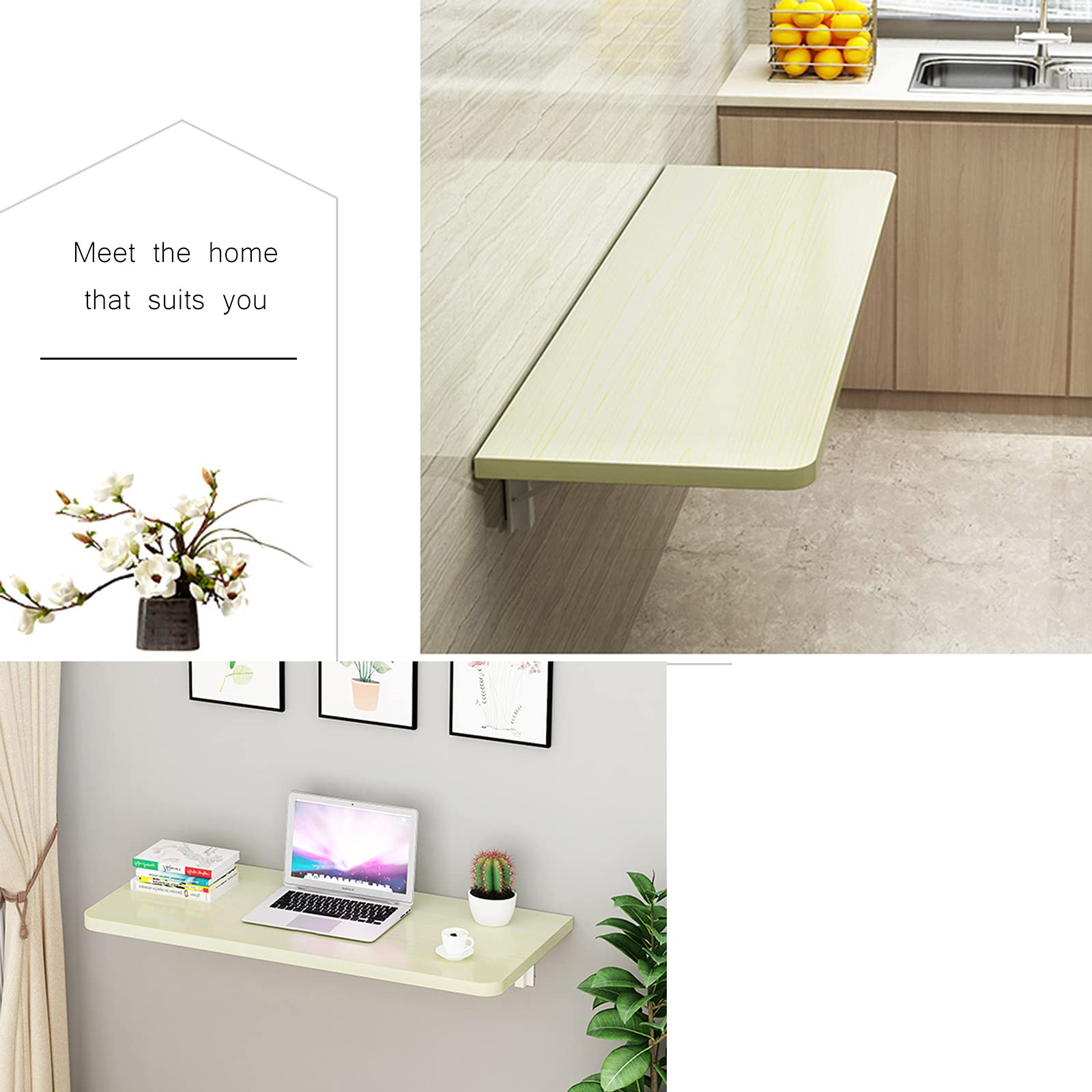 Wall Mounted Folding Workbench - Solid Wood Drop-Leaf Table | Space-Saving Kitchen Desk, Fold Down Dining Table & Heavy Duty Computer Desk for Small Apartments, Home Offices & RV Living