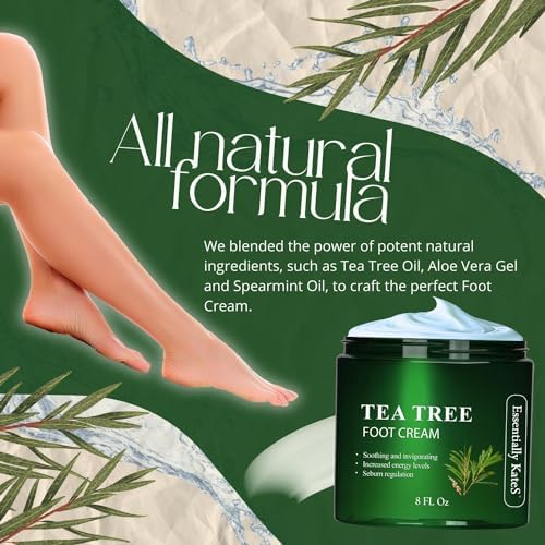 Tea Tree Oil Foot Cream 8 Fl Oz - Natural Remedy for Athlete's Foot, Toenail Fungus, Ringworm & Jock Itch - Soothes Itchy Skin, Eliminates Foot Odor & Heals Cracked Heels - Perfect for Daily Foot Care & Post-Workout Relief