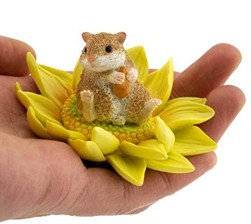 Miniature Fairy Garden Figurine - Cute Mini Hamster on Sunflower for Dollhouse, Home Decor, Outdoor Garden & Yard | Perfect for Fairy Gardens, Terrariums & DIY Miniature Scenes