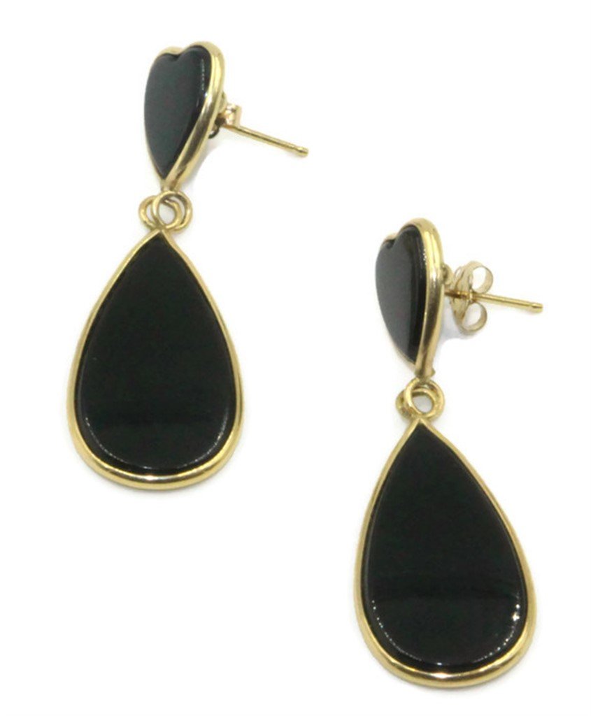 14K Yellow Gold Black Onyx Hanging Earrings with Secure Push Back Closures | Elegant Dangle Earrings for Women, Perfect for Evening Parties, Weddings & Special Occasions