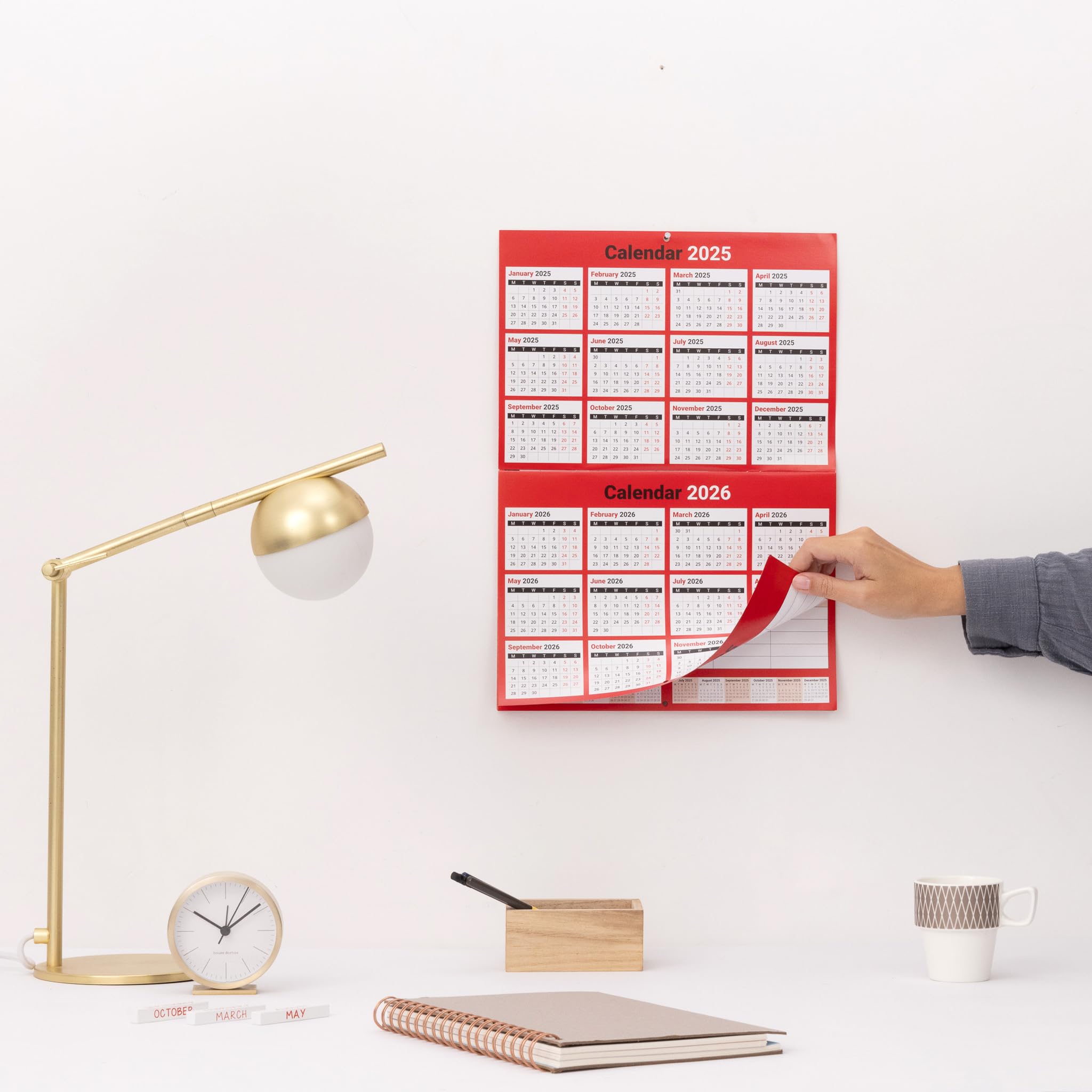 2025 Family Calendar A3 Size - 5 Column Monthly Wall Planner with Red & White Design - Perfect for Home, Office & School Organization
