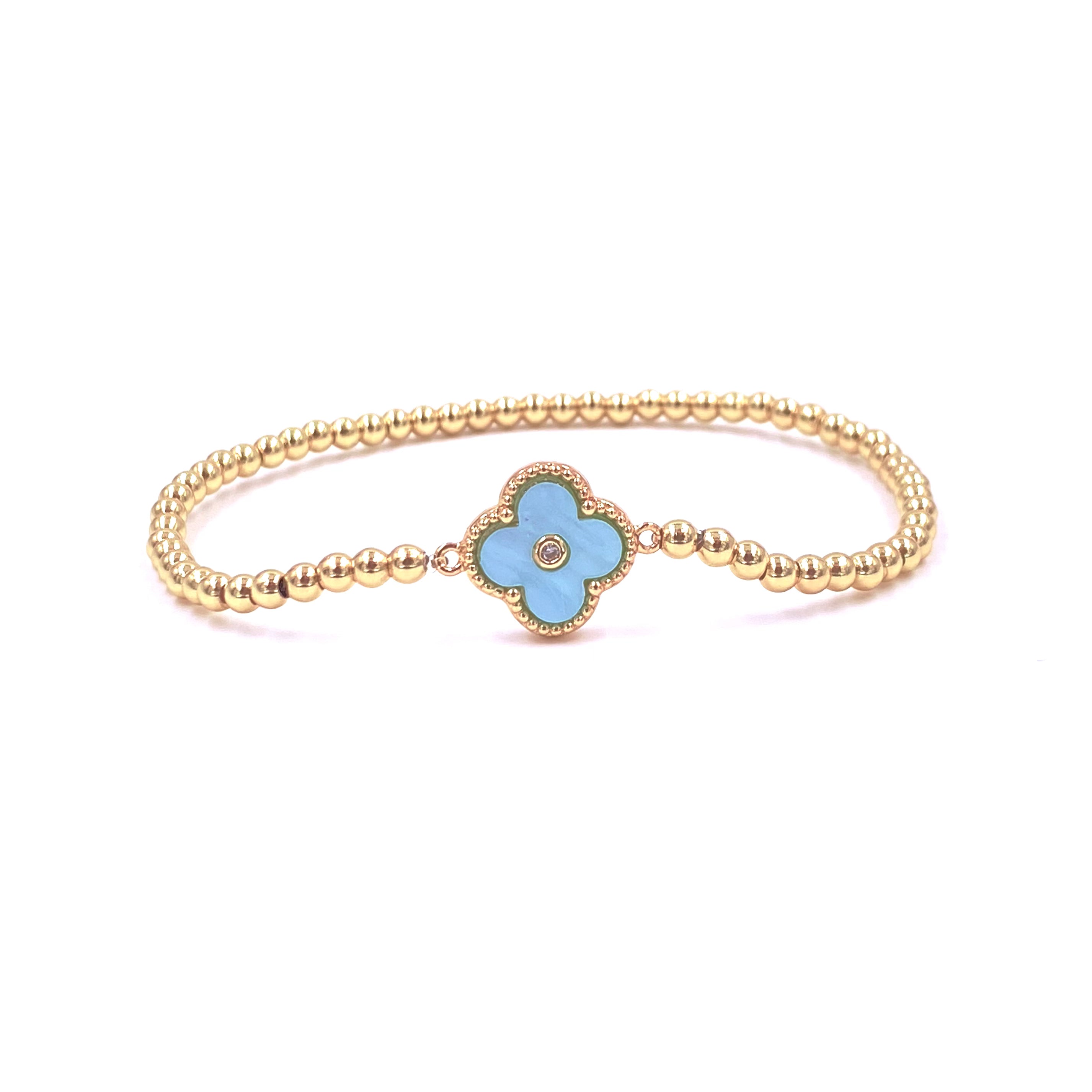 Ashley Gold Stainless Steel Gold Plated Cubic Zirconia Enamel Flower Design Adjustable Stretch Bracelet for Women - Perfect for Parties, Weddings & Everyday Fashion Accessories