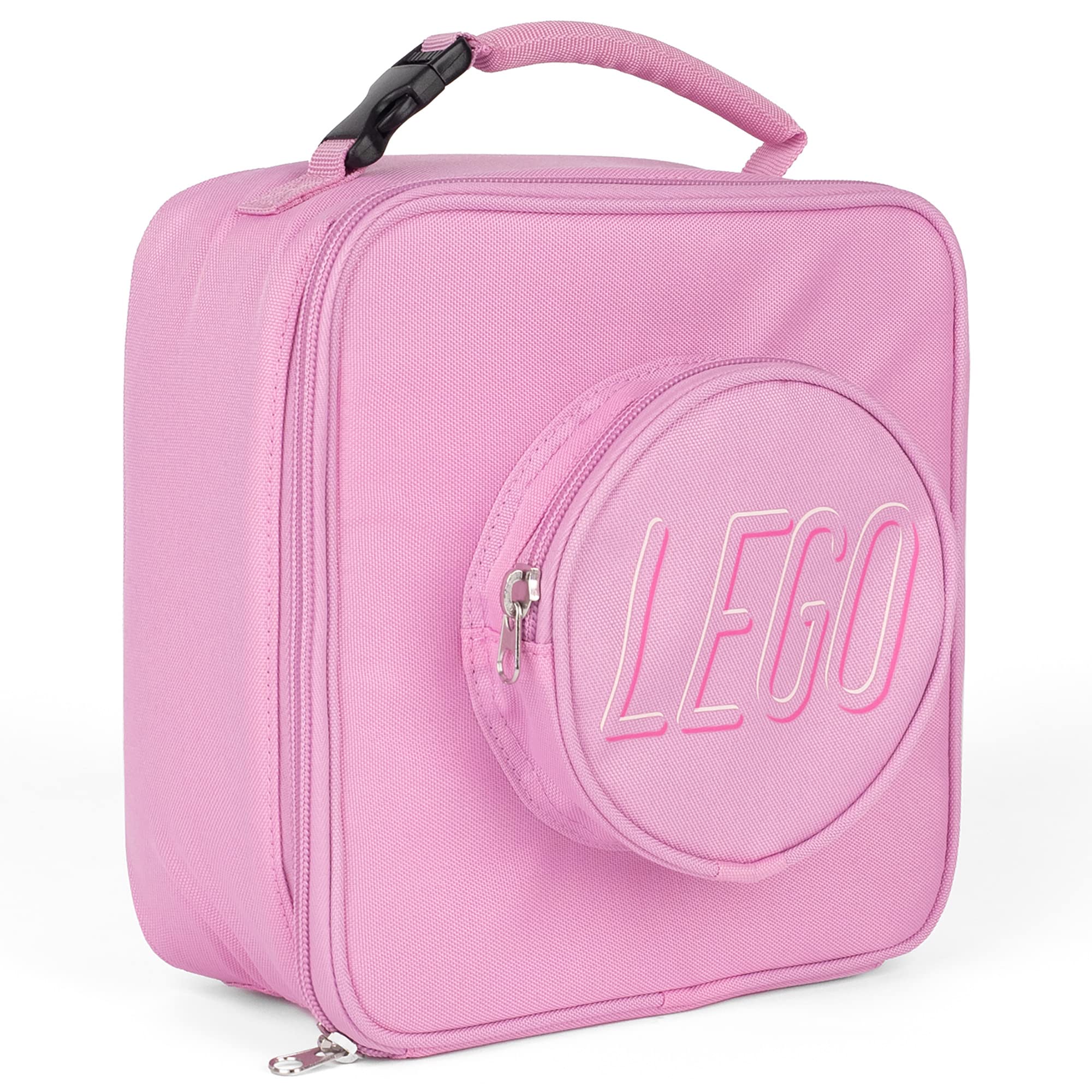 LEGO Insulated Lunch Bag with Mesh Pouch & Zipper Compartment - Durable Thermal Food Carrier for School, Work & Picnics - Light Pink Lunch Box for Kids & Adults