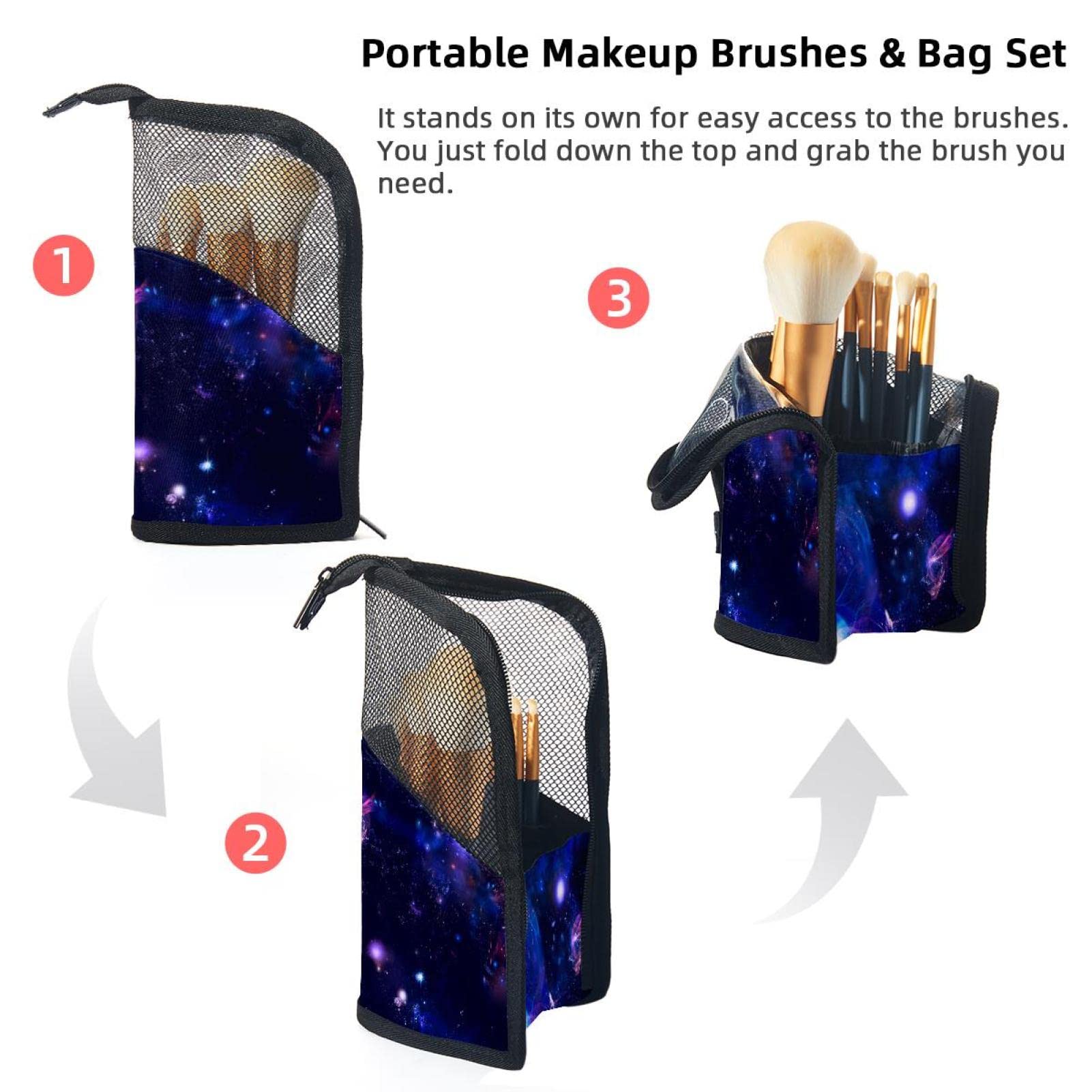 12-Piece Makeup Brush Organizer Bag with Cosmetic Brush Holder - Portable Travel Makeup Case in Nebula Purple, Perfect for Home Storage & On-the-Go Beauty Essentials