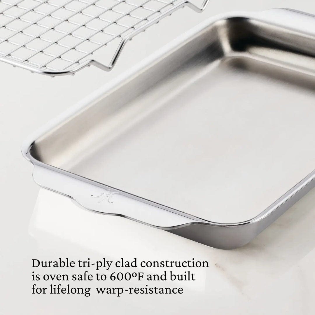 Hestan Provisions Tri-Ply Stainless Steel Mini 1/8 Sheet Pan with Rack - Perfect for Baking, Roasting & Meal Prep in Small Ovens or Toaster Ovens