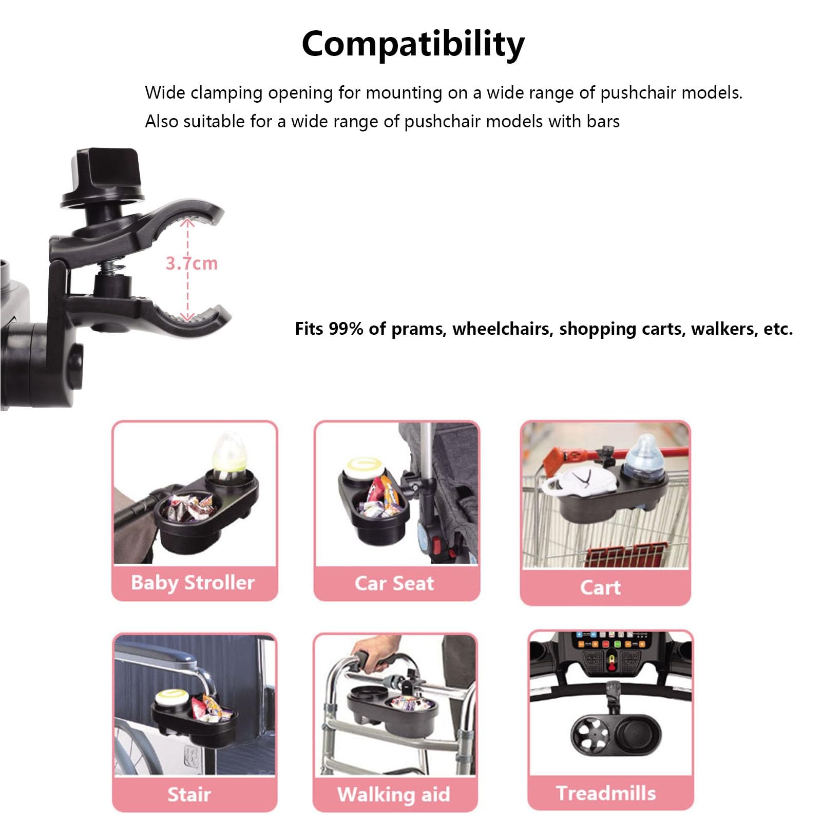 2-in-1 Universal Stroller Snack Tray with Dual Cup Holder - Removable Clip-On Snack Collector & Drink Holder for Baby Strollers | Perfect for Snack Time, Park Outings & Travel Accessories
