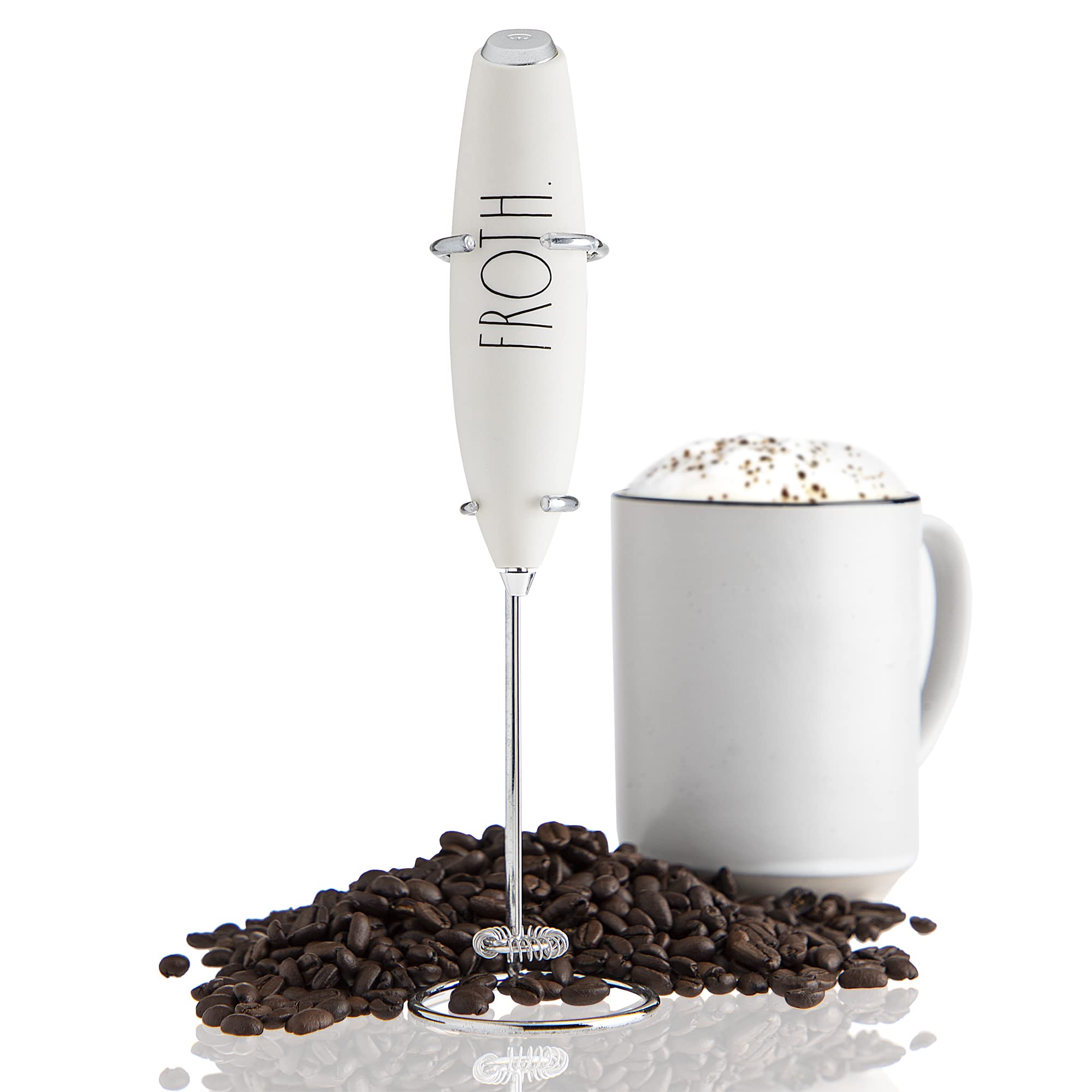 Rae Dunn Electric Milk Frother & Drink Mixer - Handheld Coffee Frother, Latte Maker, Frappe Blender for Perfect Foam (Cream) | Ideal for Home Baristas, Coffee Shops & Hot Chocolate Lovers