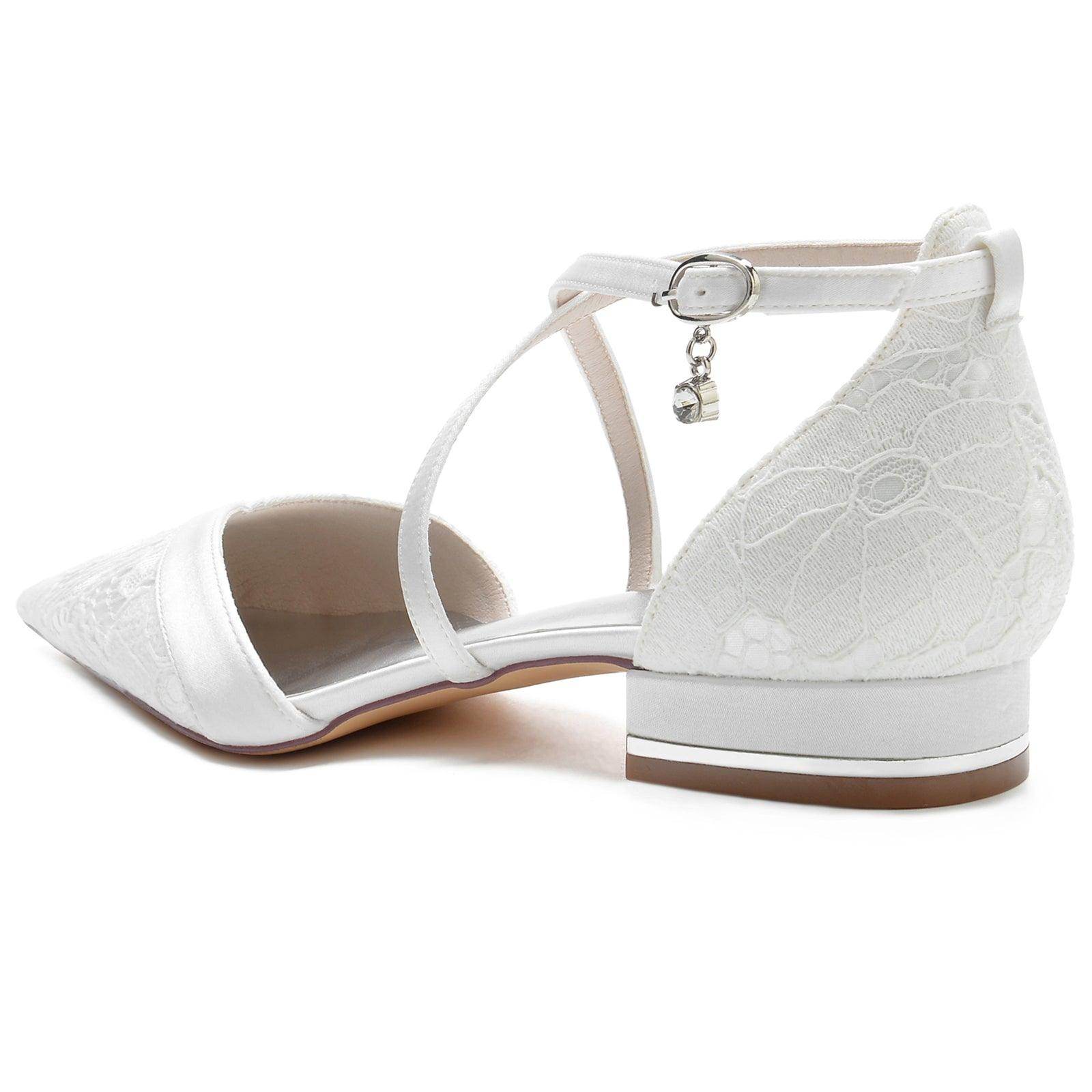 Elegant 2.5cm Flat Heel Lace Shoes CK0274 - Comfortable Silk-Like Wedding Bridal Shoes for Women - Perfect for Weddings, Parties & Special Occasions