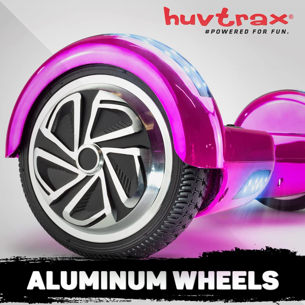 Pink Chrome Hoverboard - 2X Ride Time with Durable Aluminum Wheels, Bluetooth & LED Lights for Kids & Adults up to 220lbs | Perfect for Commuting, Fun Rides & Indoor/Outdoor Use