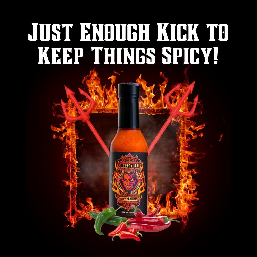 **Hellfire Devil's Blend Red Jalapeno Hot Sauce – Award-Winning Gourmet Hot Sauce, Rich & Flavorful – 5 oz Bottle – Perfect for Tacos, Wings, Burgers & Spicy Food Lovers**