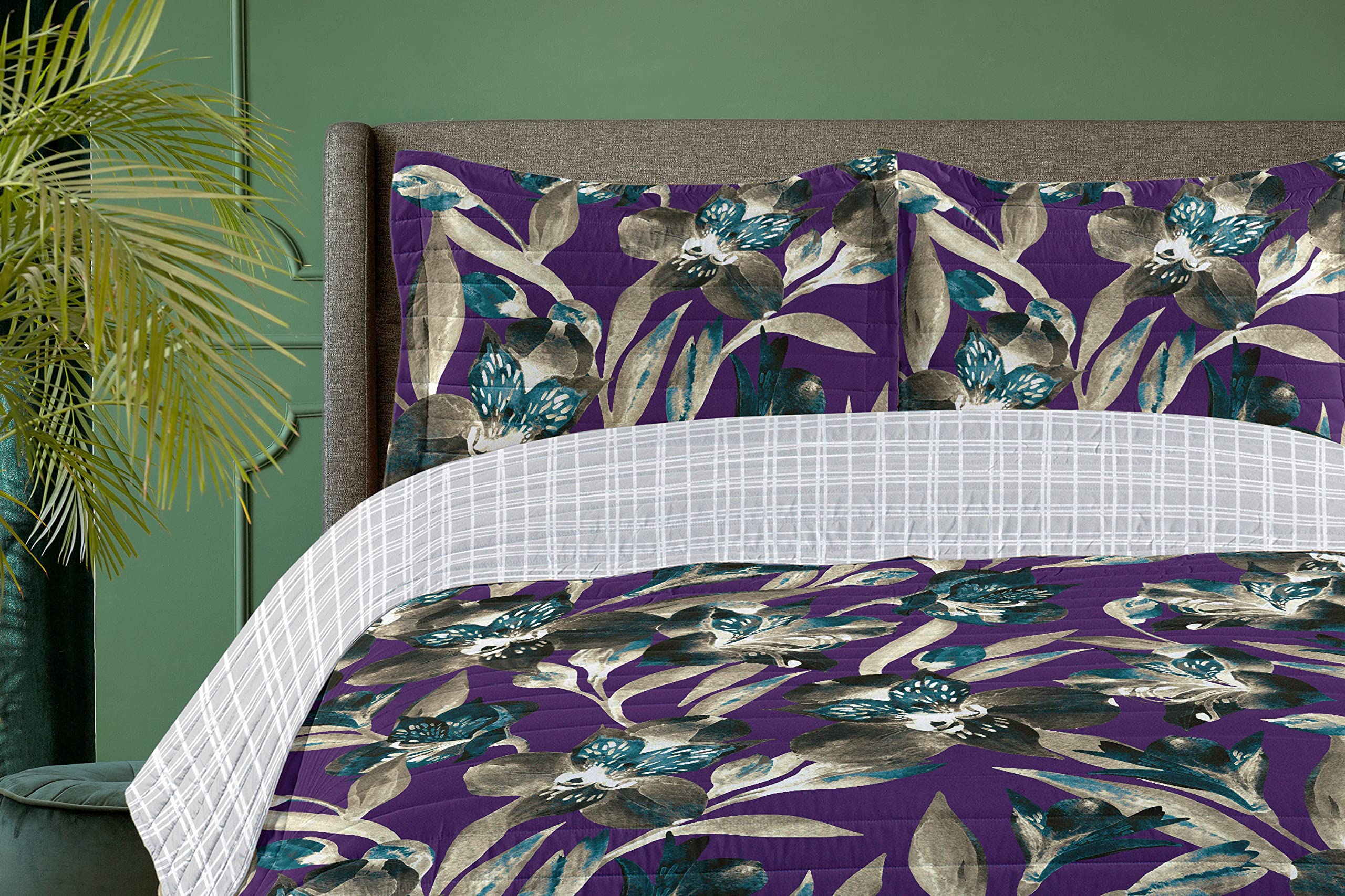 Ambesonne Exotic Reversible King Size Bedspread Set with Pillow Shams | Tropical Jungle Butterfly Design | Microfiber Comforter in Quartz Teal | Perfect for Spring Bedroom Decor & Boho Home Styling